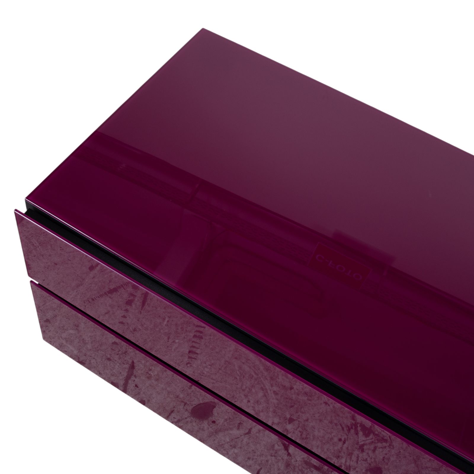 photo furniture Buffet Spectral Brick en verre rouge et noir laqué brillant, fonction manuelle