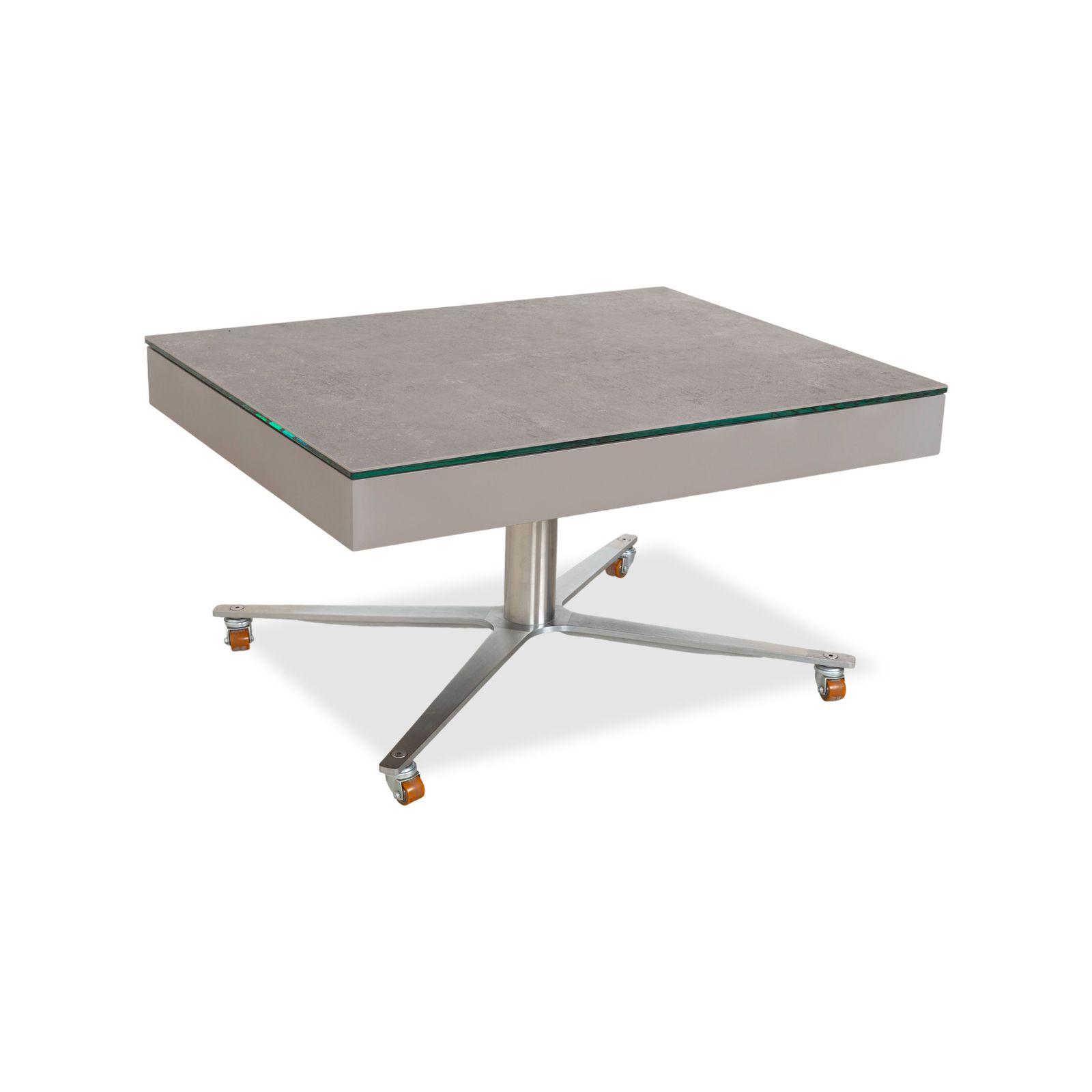 Table basse Ronald Schmitt en verre gris, fonction manuelle photo for sale