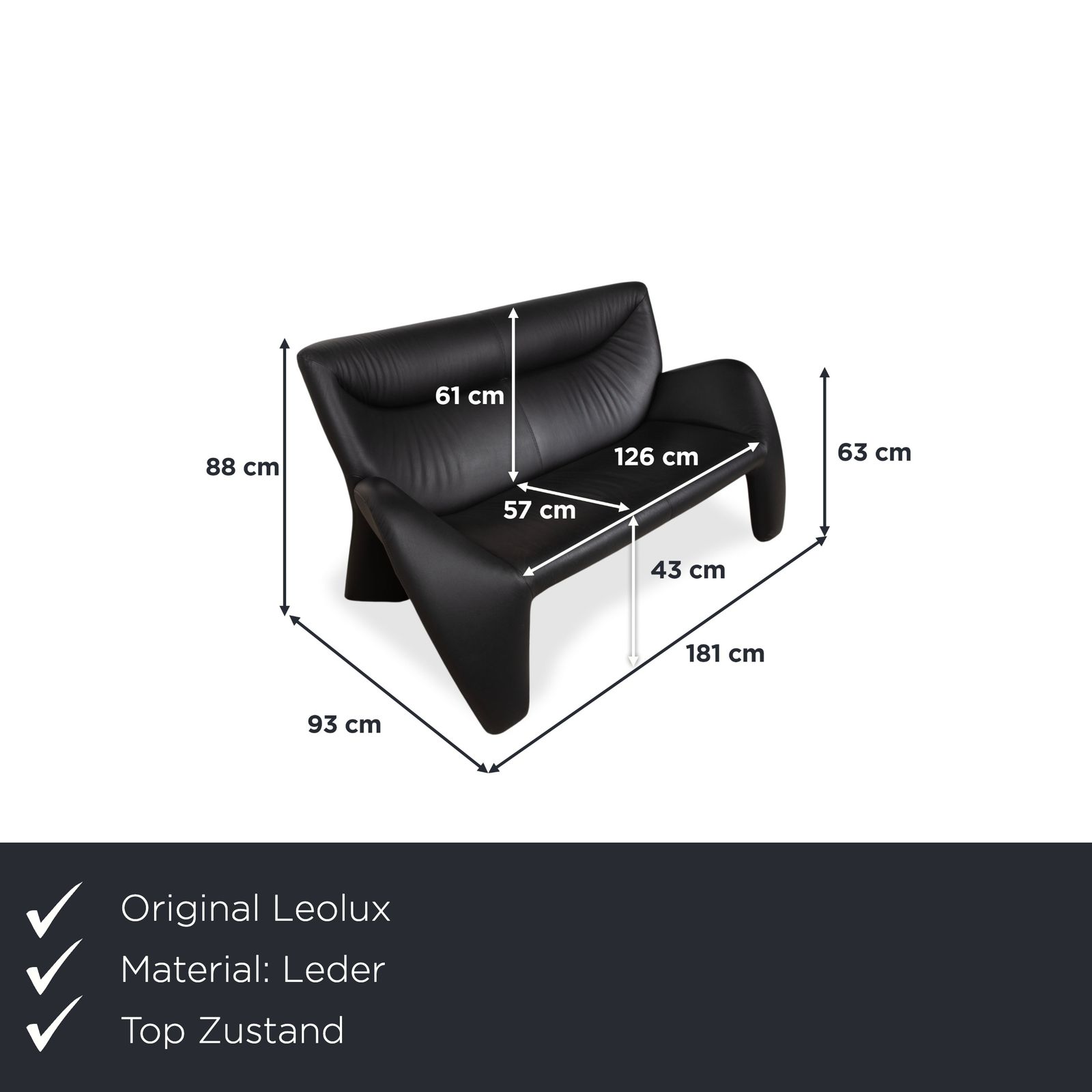 Canapé Leolux Echnaton 2 places en cuir noir photo furniture