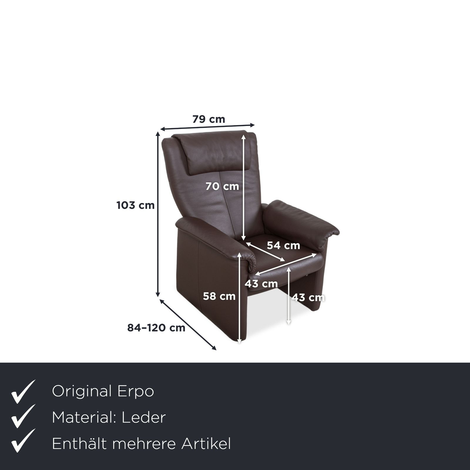 Erpo Milano 2x Leather Two Seater, Armchair &Footstool Brown Coffee Manual Reclining Function photo Furniture