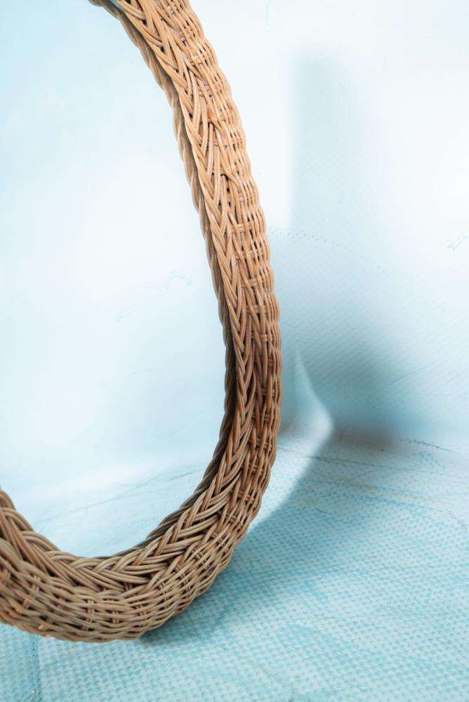 Vintage Boheemse Jaren '70 Gevlochten Riet Wandspiegel photo for sale