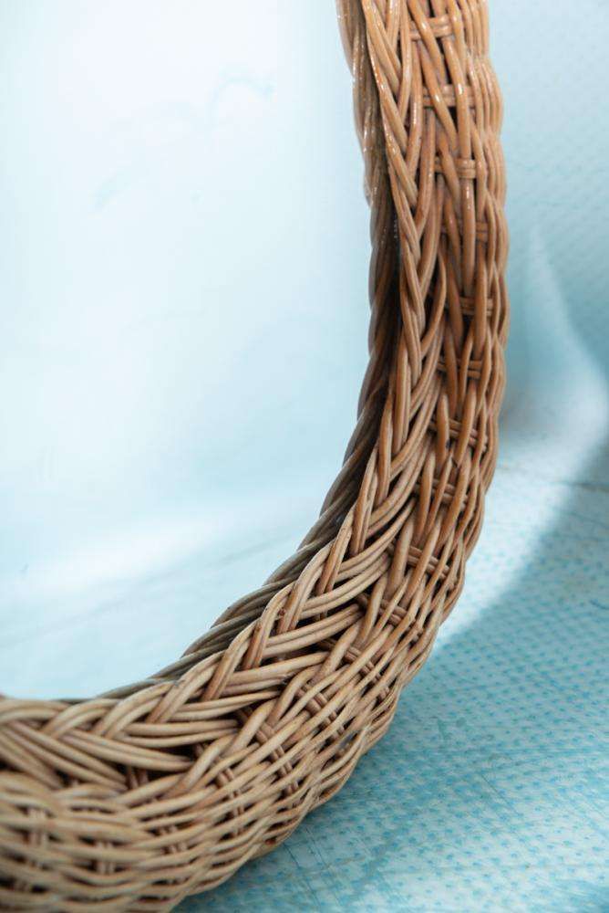 Vintage Boheemse Jaren '70 Gevlochten Riet Wandspiegel photo Woonaccessoires