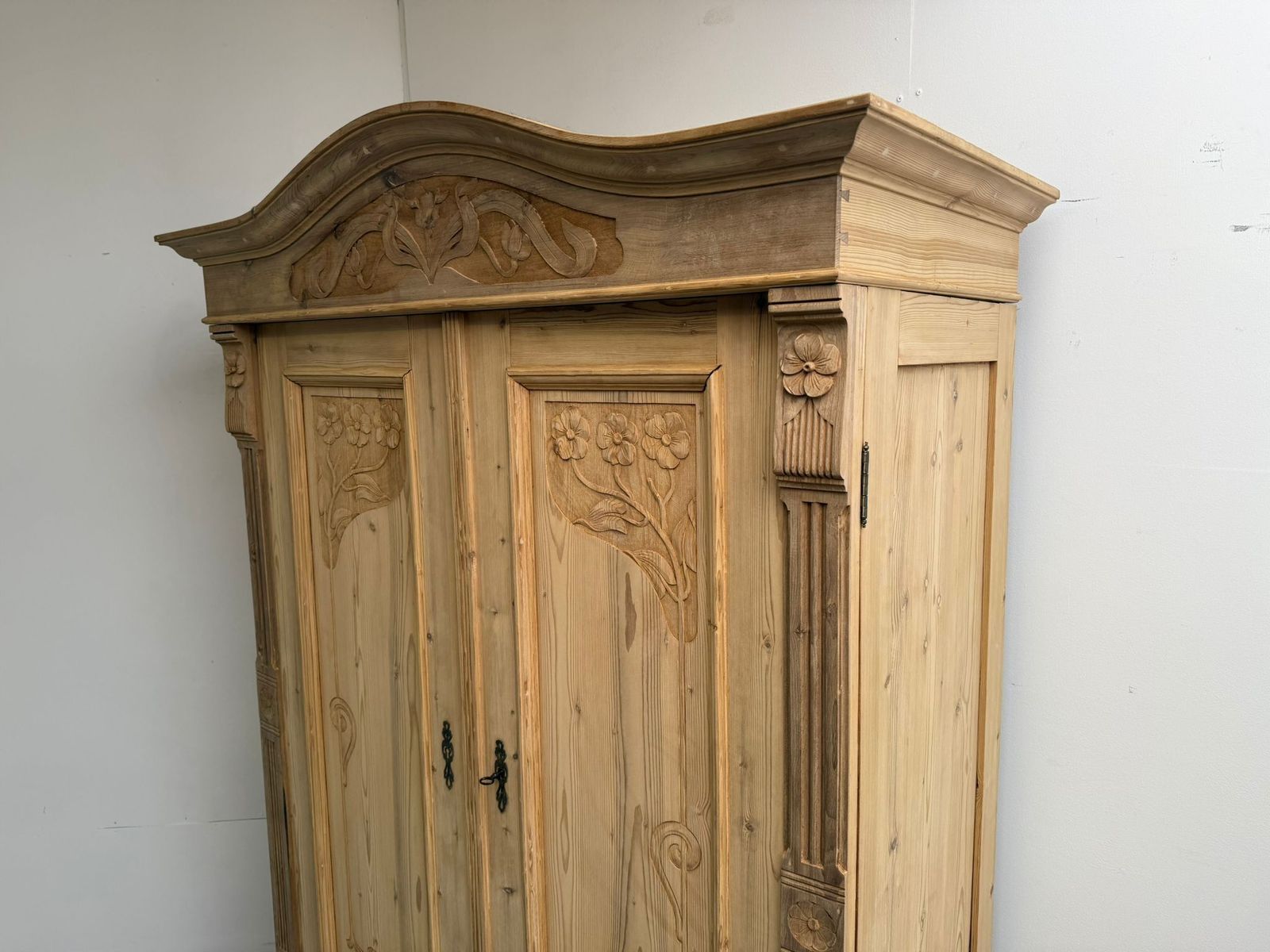 A Rare Pine Art Nouveau Carved Knockdown Wardrobe To Paint/Wax photo furniture