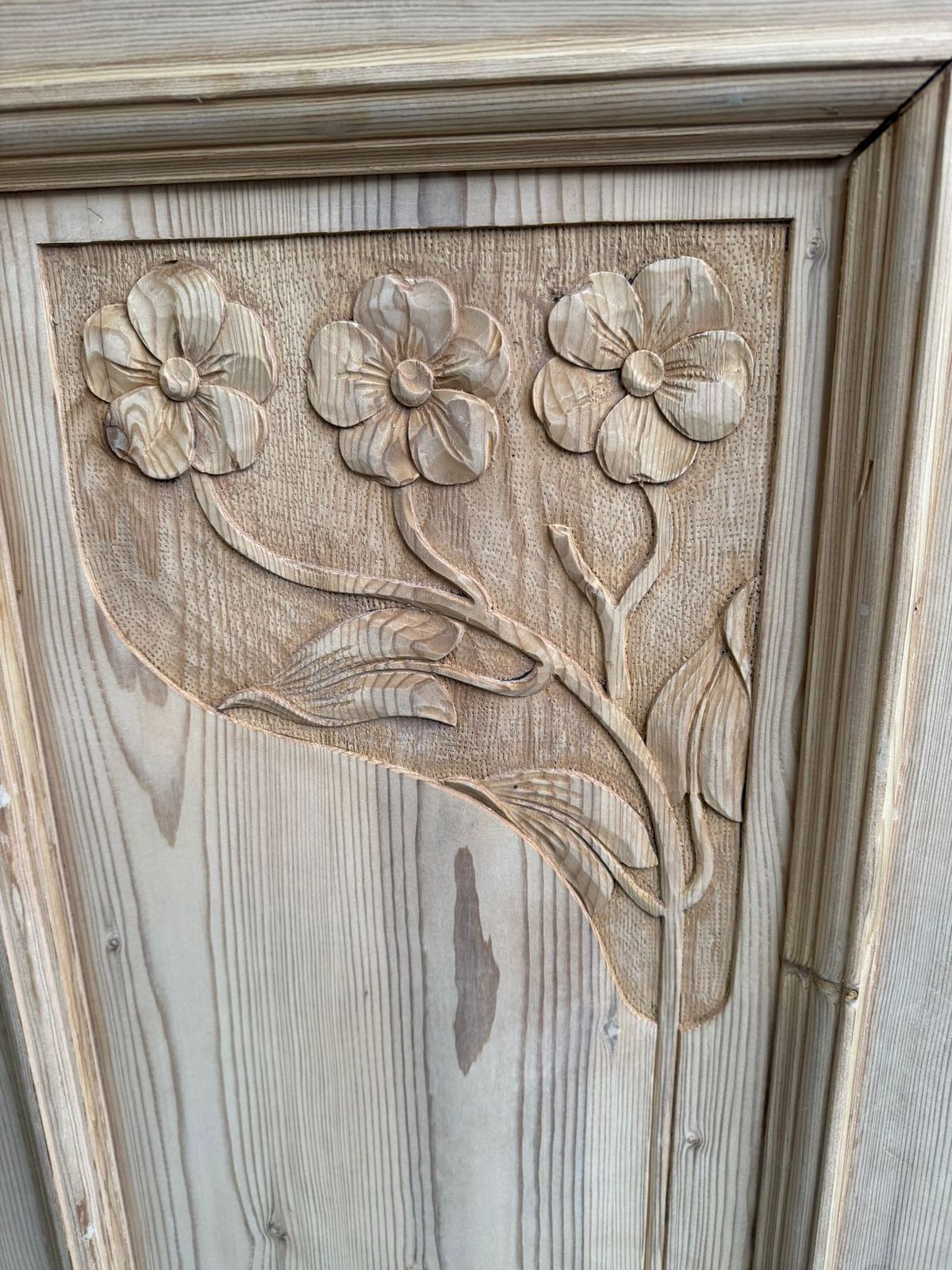 A Rare Pine Art Nouveau Carved Knockdown Wardrobe To Paint/Wax photo buy