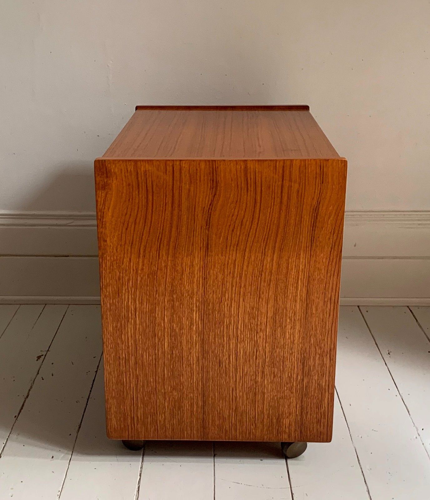 Mid Century Modern Teak Media / Vinyl / Record / Tape Cabinet On Castors photo vintage