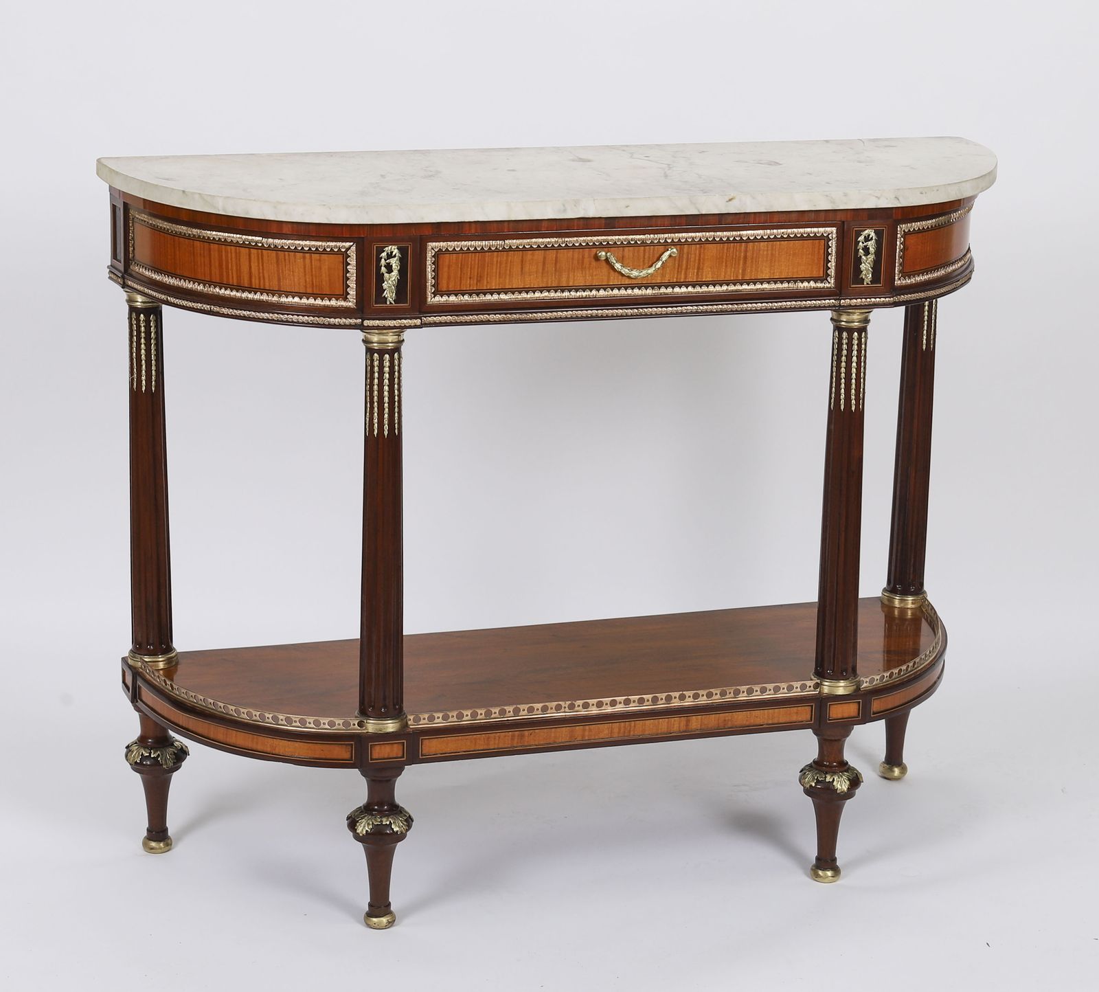 Antique Pair French Ormolu Mounted Carrara Marble Topped Consoles 19th C photo furniture