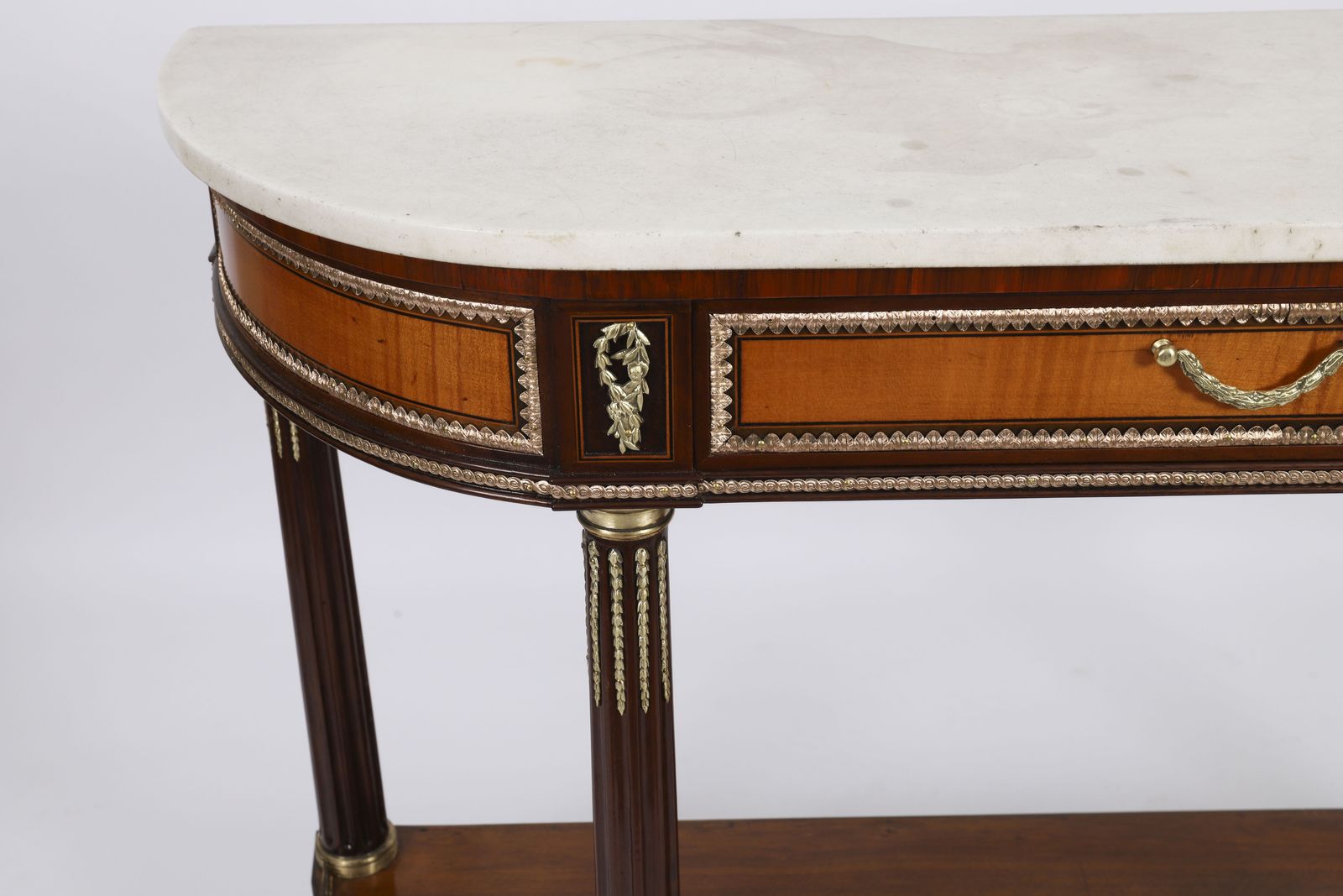 Antique Pair French Ormolu Mounted Carrara Marble Topped Consoles 19th C photo vintage