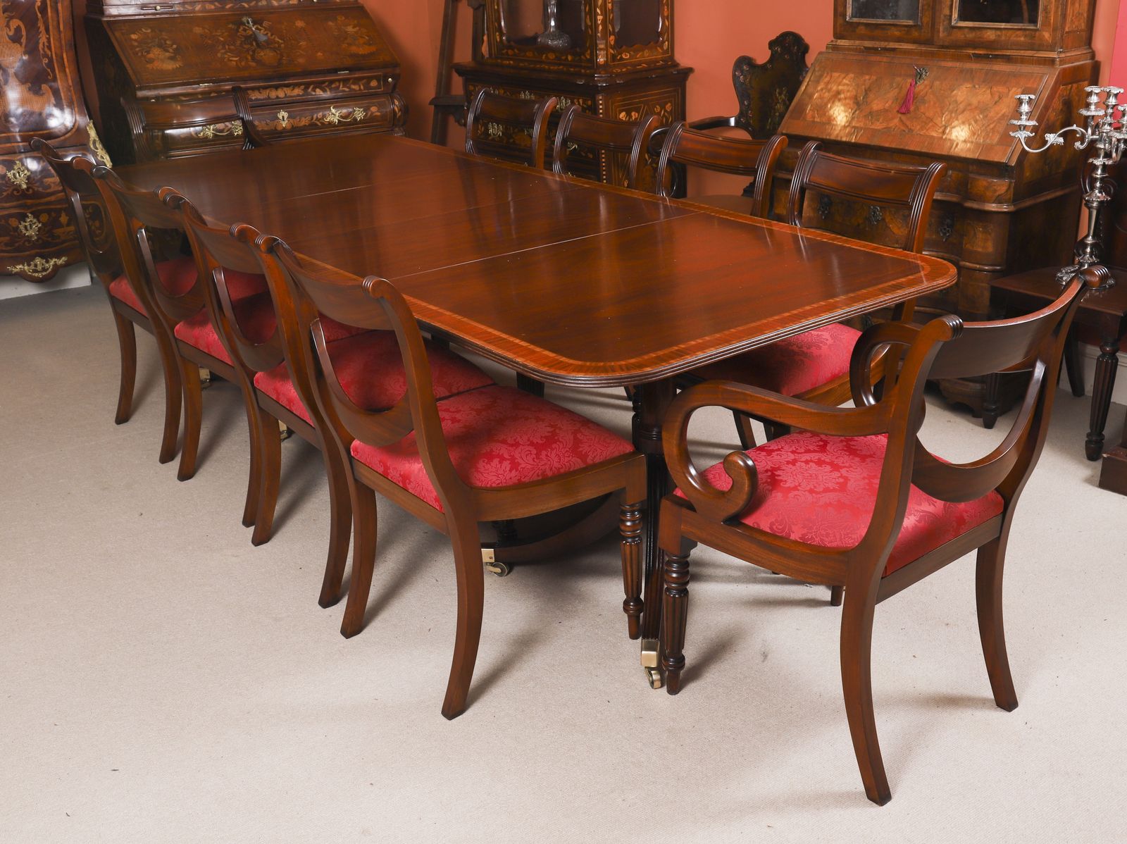 Vintage Dining Table By William Tillman & 10 Swagback Chairs 20th C