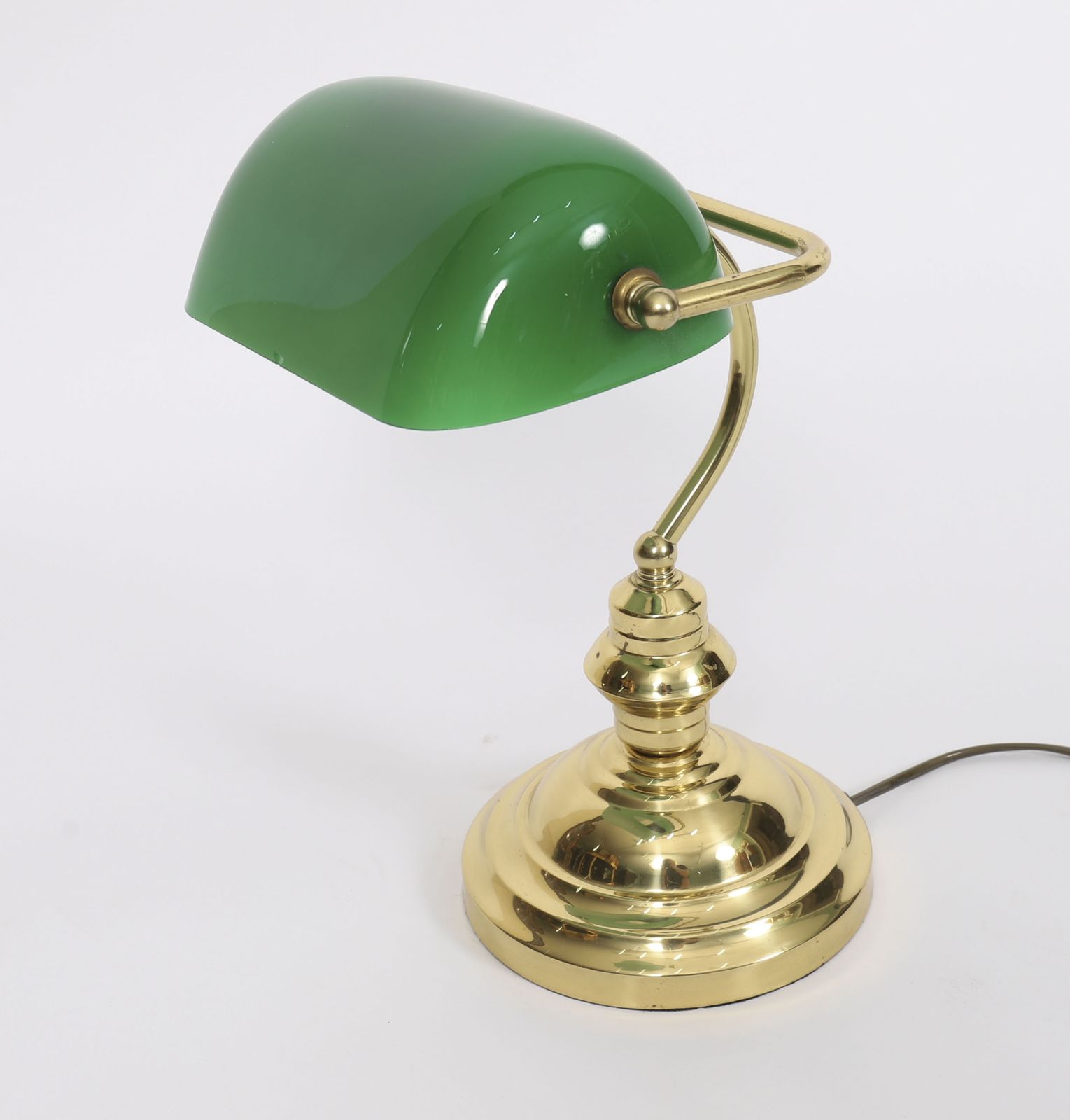 Vintage Articulated Green Glass Brass Bankers Lamp  20th C photo furniture