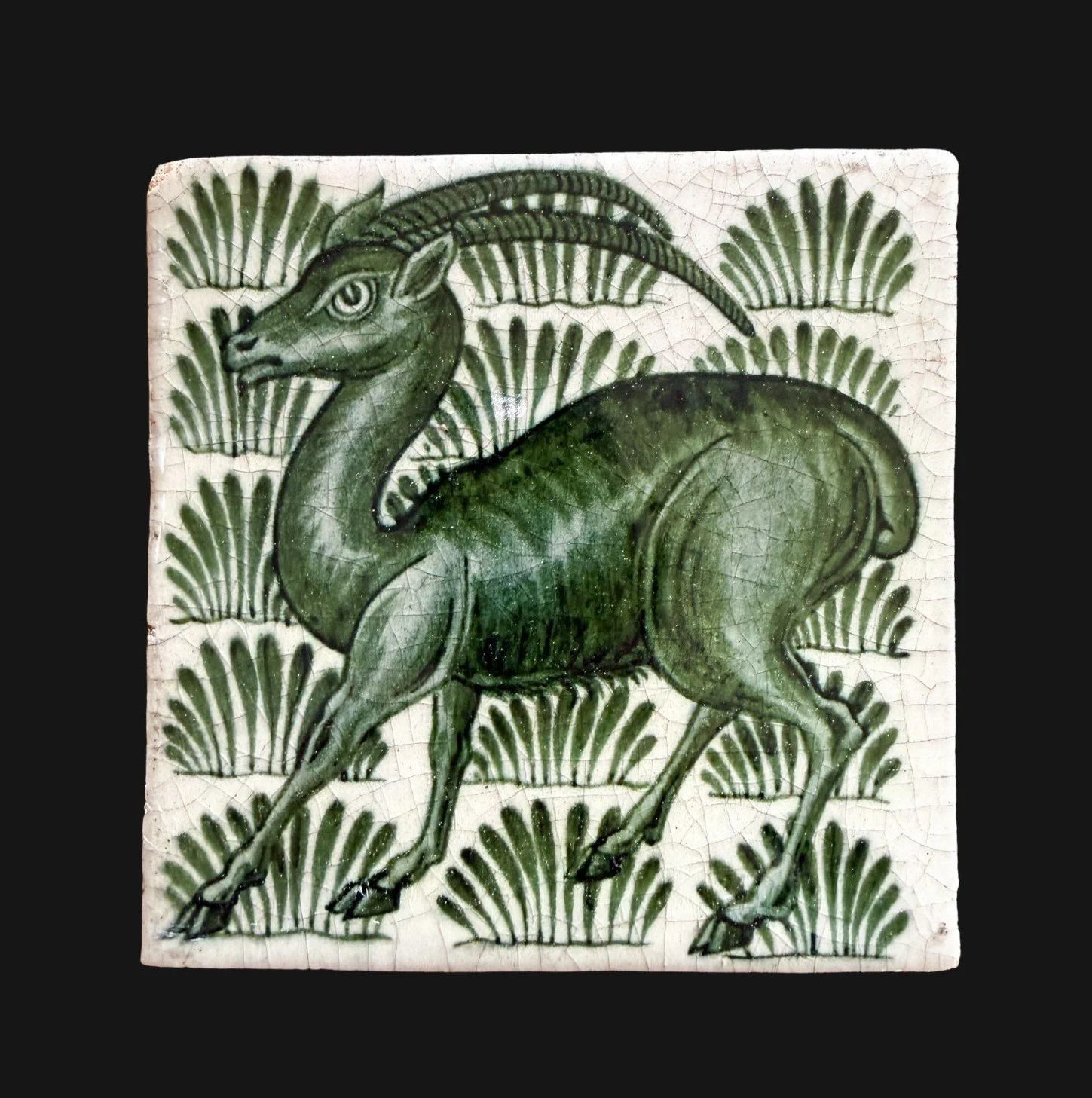 William De Morgan Tile In Green Monochrome.