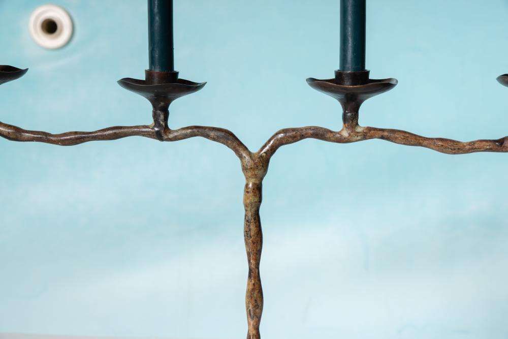 Vintage Kandelaar Jaren 1960, Japandi Gepatineerde Bronzen Luchter photo furniture