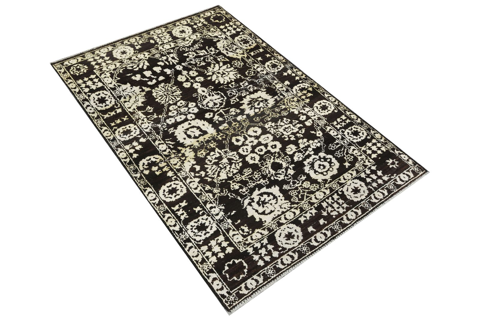 Charcoal Oushak Turkish Modern Floral Rug 127x185cm photo furniture