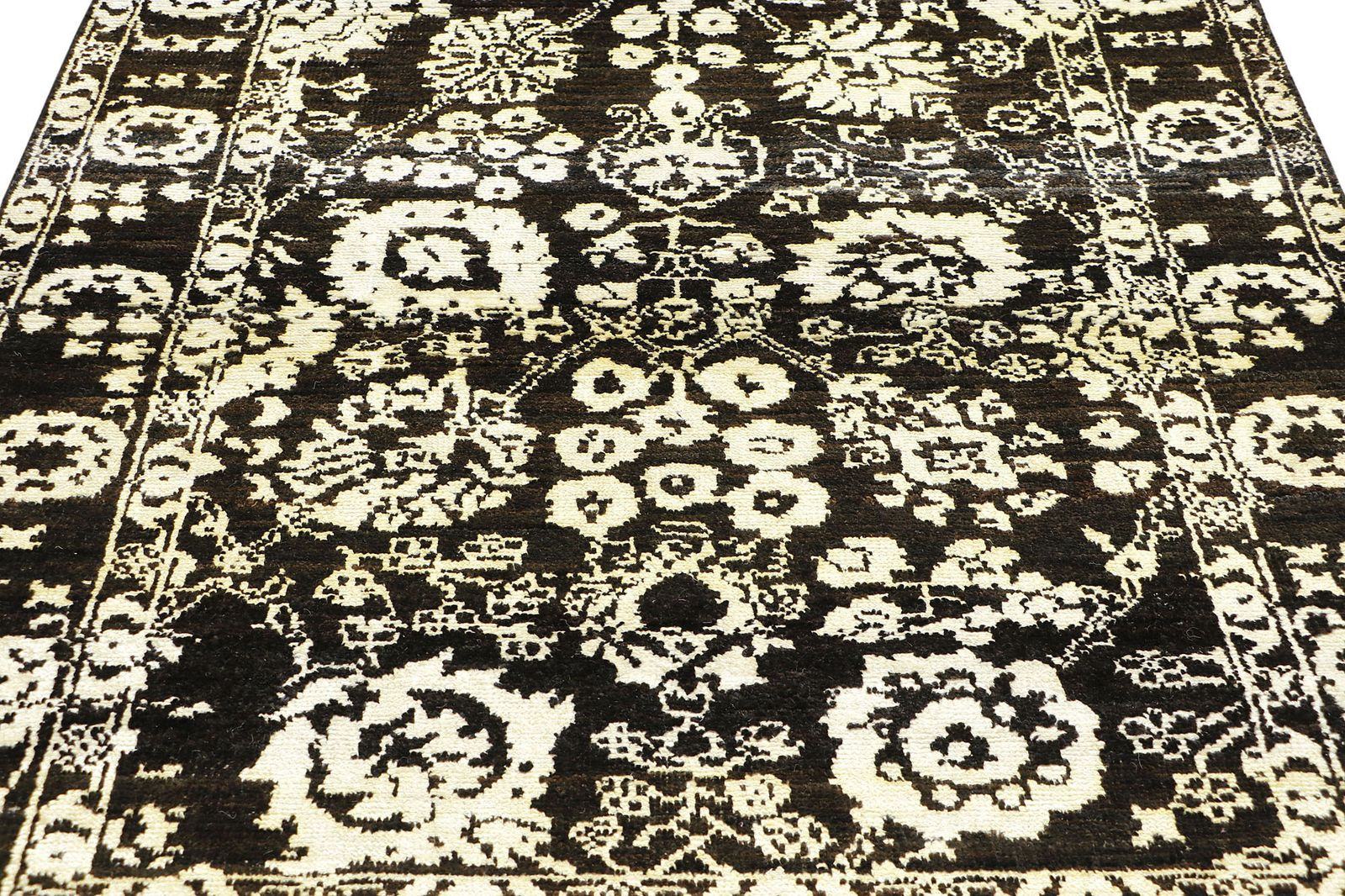 Charcoal Oushak Turkish Modern Floral Rug 127x185cm photo for sale