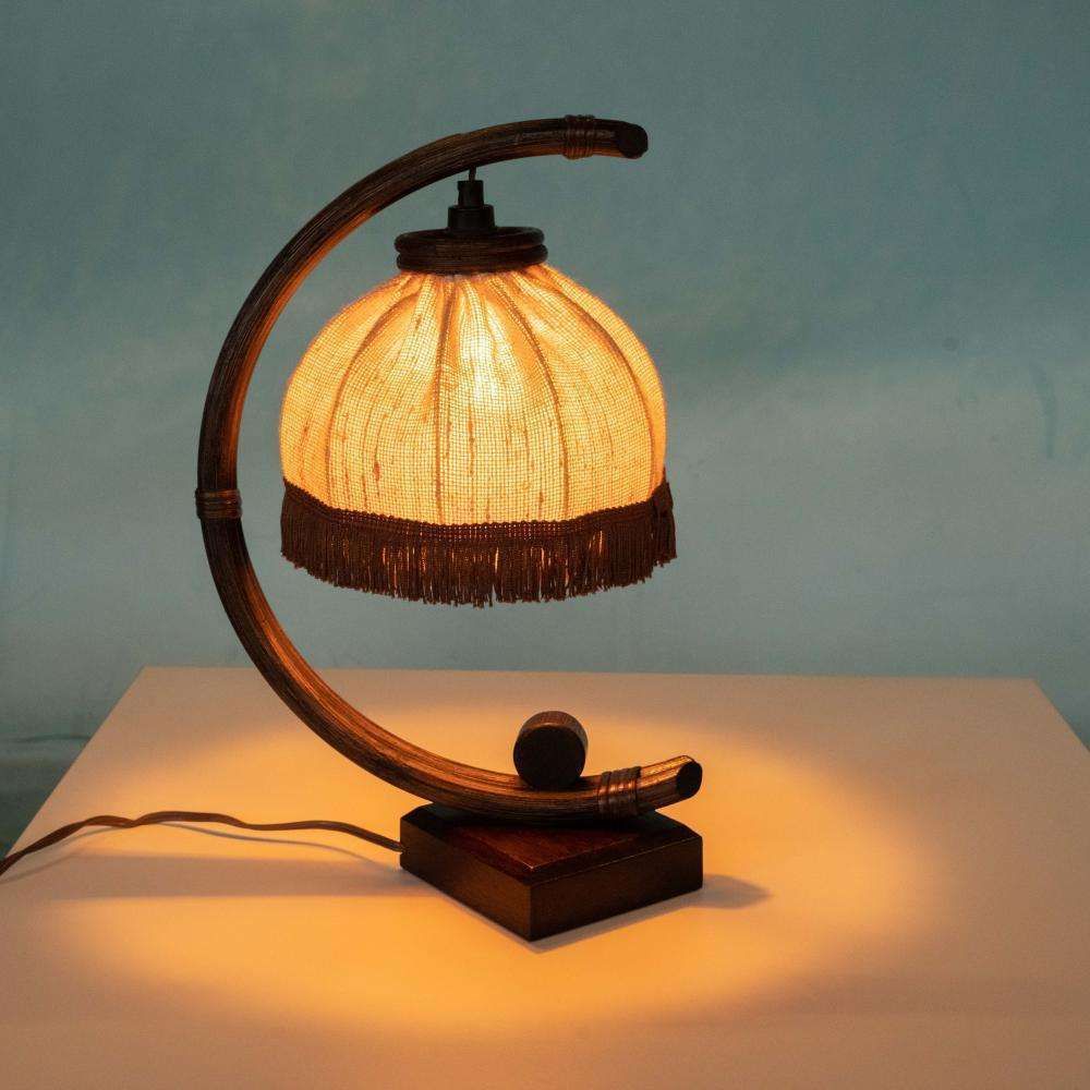 Boheemse Tafellamp Uit De Jaren 70, Rotan Safari Nachtkastlamp