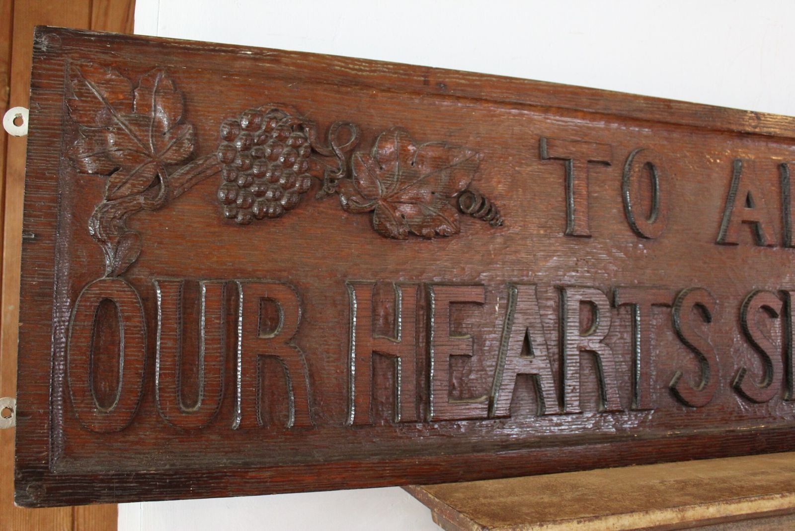Arts And Crafts Carved Motto Sign Solid Oak C1890 photo for sale