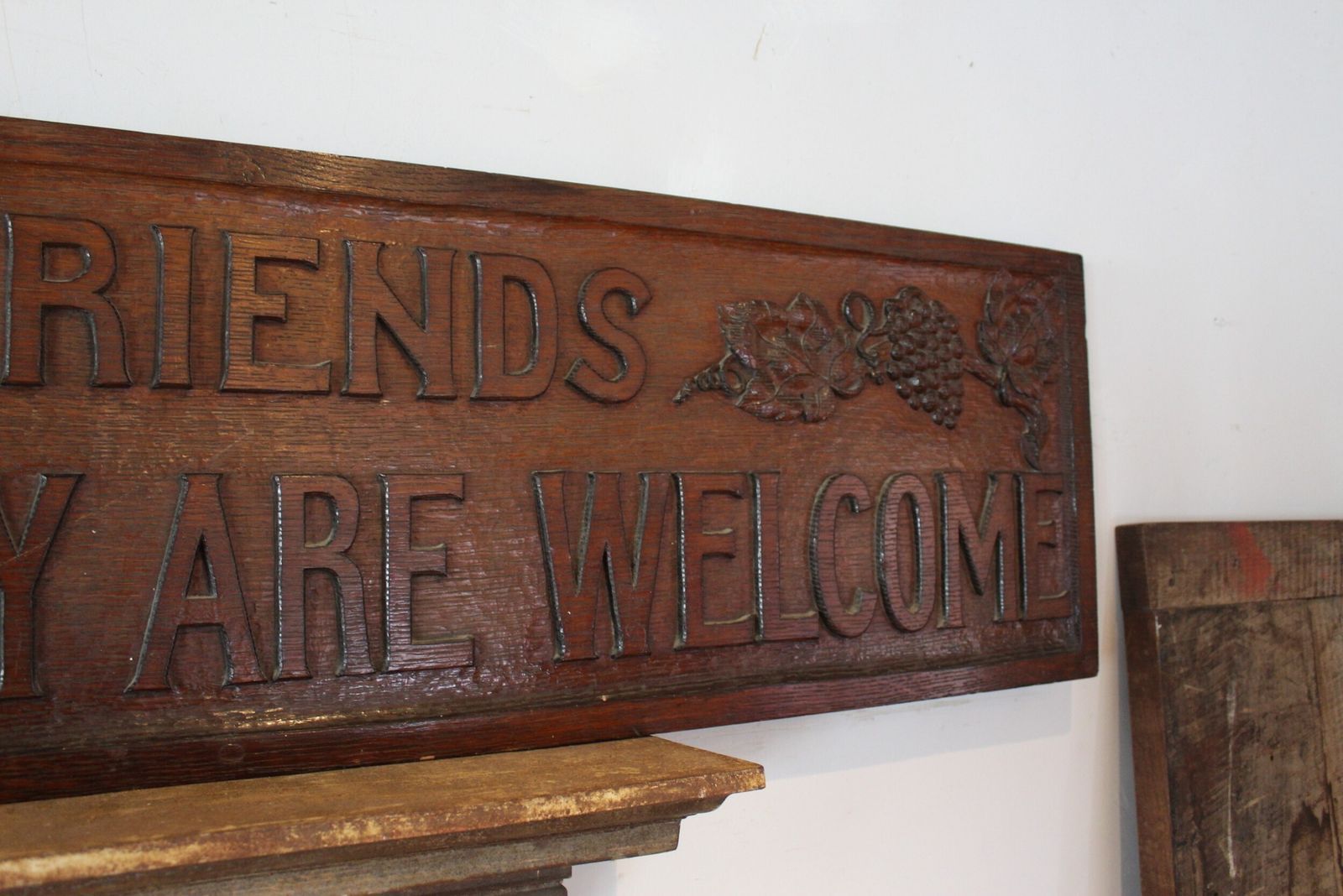 Arts And Crafts Carved Motto Sign Solid Oak C1890 photo vinterior