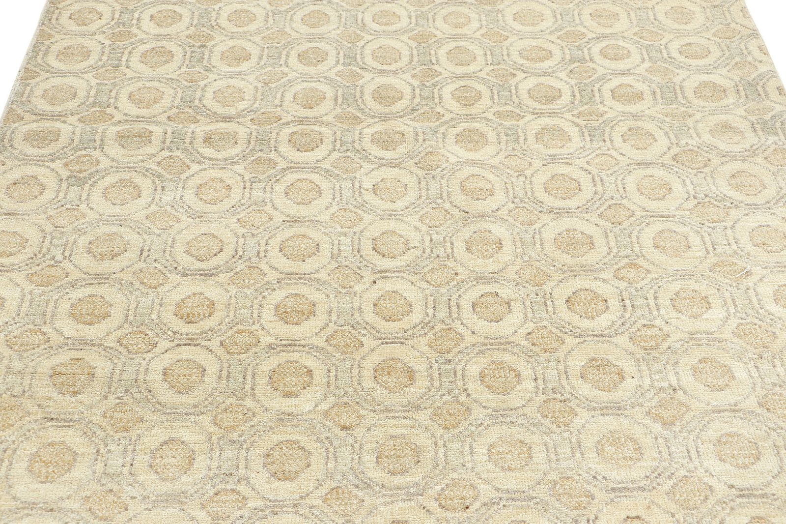 Modern Geometric 4x6 Hand Knotted Wool Beige Area Rug photo for sale