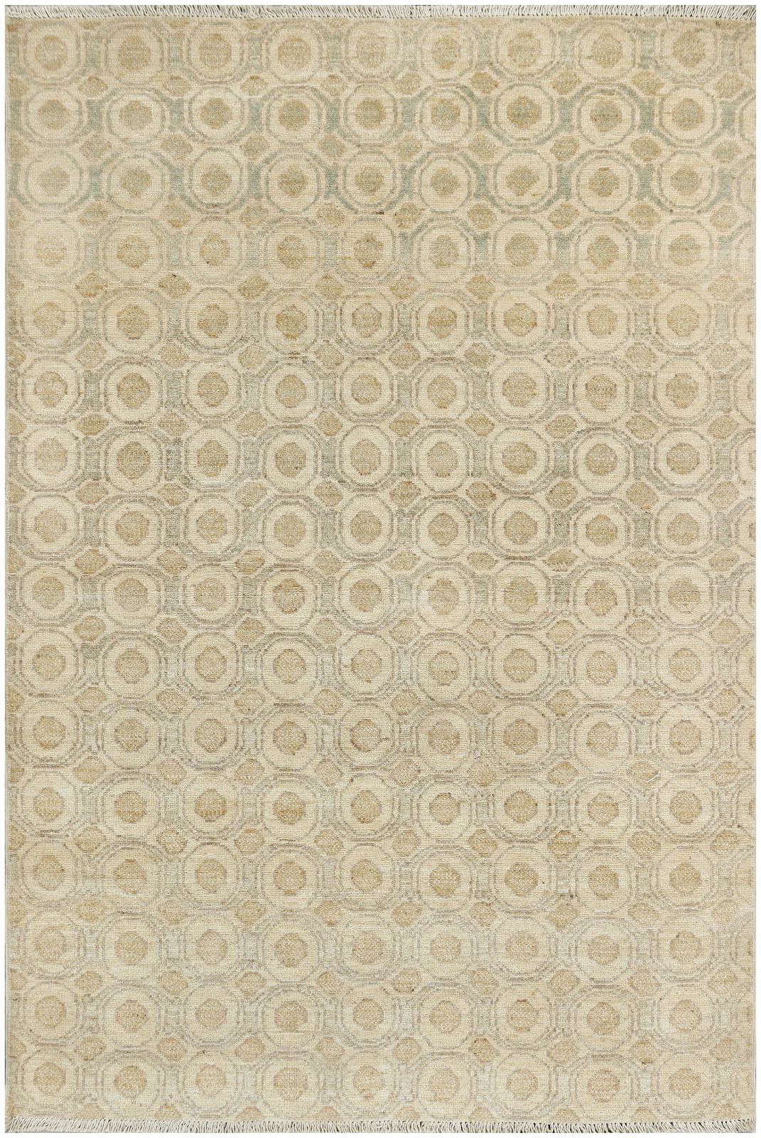 Modern Geometric 4x6 Hand Knotted Wool Beige Area Rug