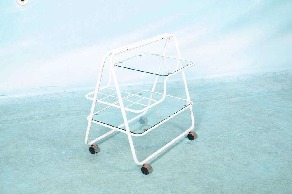 Space Age Bar Cart 1970s, Tubular Frame Serving Trolley, Glass photo vinterior