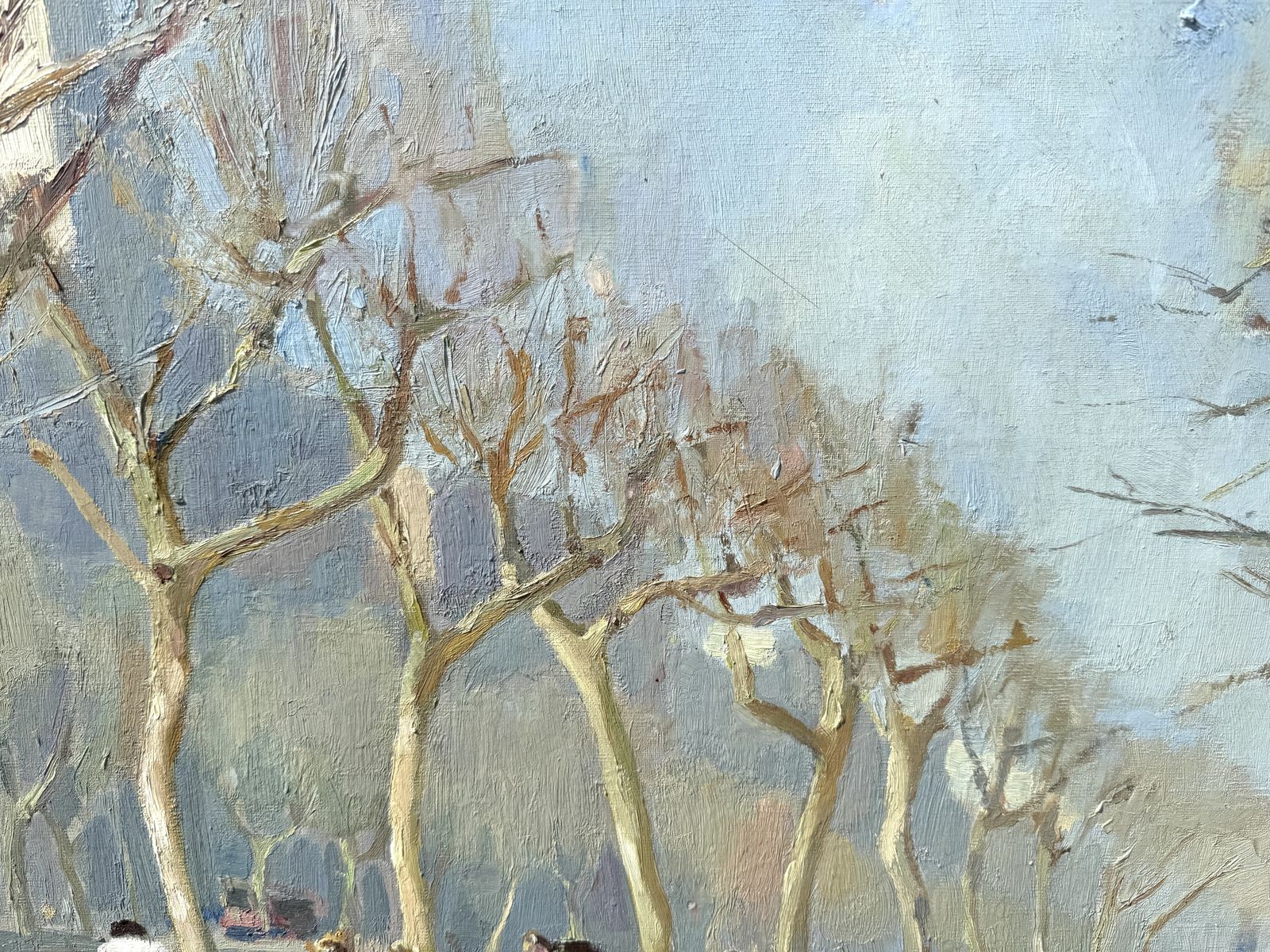 Ramon Sanvisens Marfull Elegant Barcelona Boulevard Scene With Figures, Catalan Impressionist Oil Canvas 1960s photo vinterior