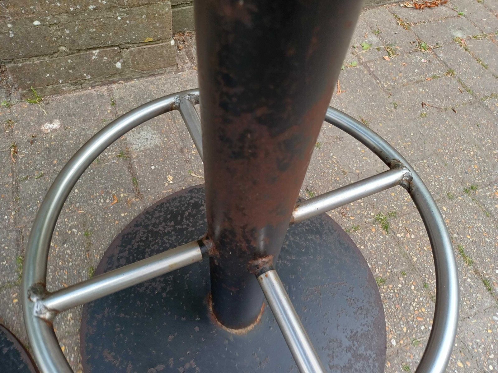 Pair Vintage Industrial Bar Stools 1970s 1980s Heavy Iron Swivel Seats Chrome Footrest Exceptional Quality 32 Kg Each photo for sale