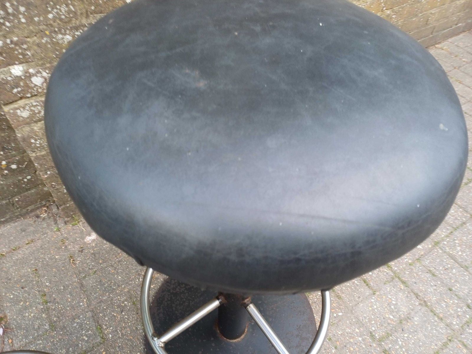 Pair Vintage Industrial Bar Stools 1970s 1980s Heavy Iron Swivel Seats Chrome Footrest Exceptional Quality 32 Kg Each photo 495.0