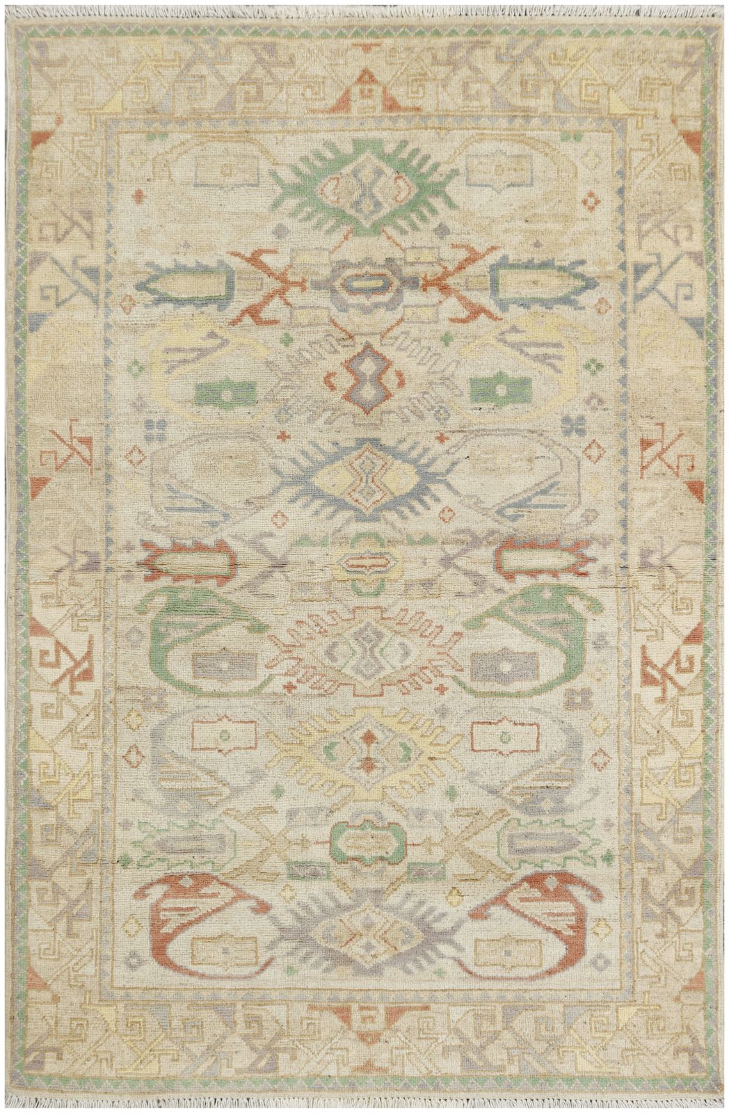 Modern Tribal Hand Knotted Wool Faded Oriental Small Accent Rug