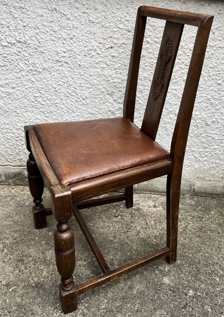 Pair Of Vintage Oak Dining Chairs Tudor Jacobean Farmhouse Carved Wooden Chairs photo Furniture