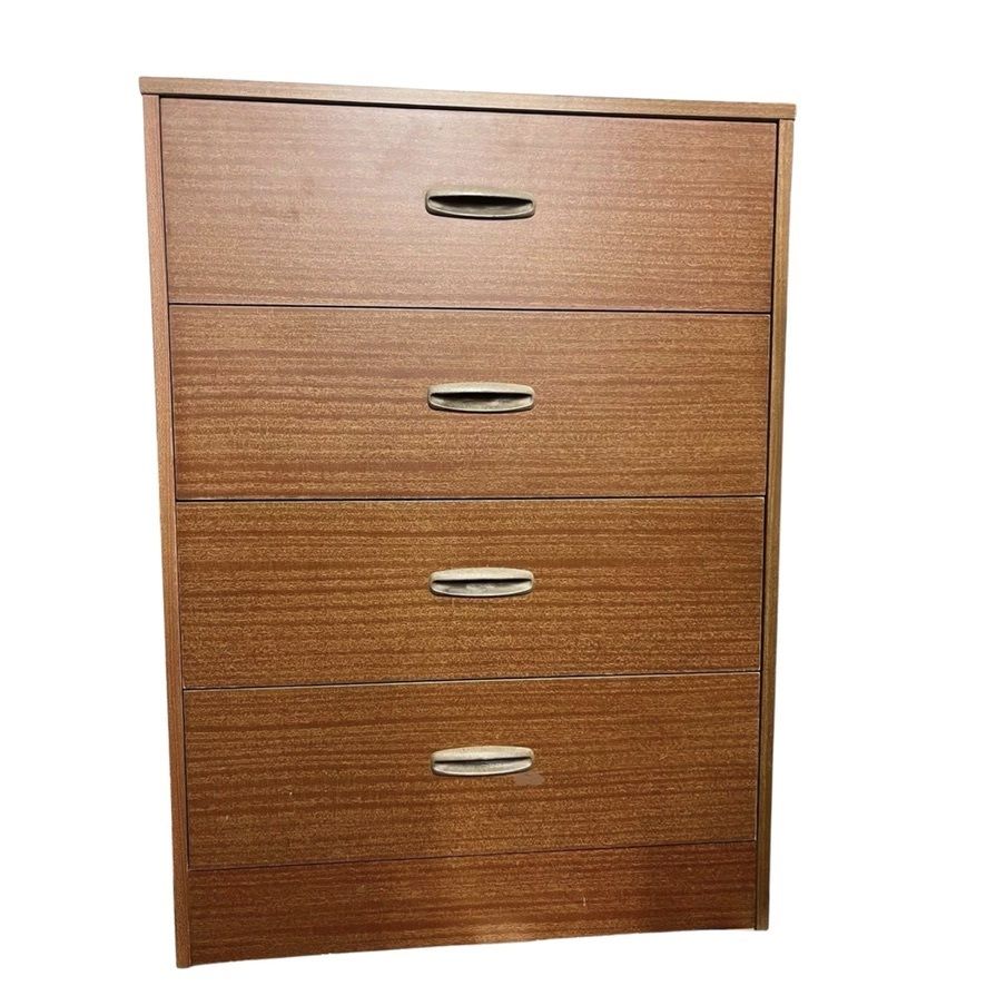 Homeworthy 4 Drawer Chest Of Drawers Mid Century Teak Effect 88cm