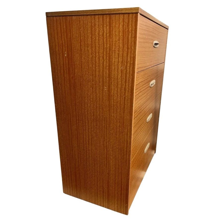 Homeworthy 4 Drawer Chest Of Drawers Mid Century Teak Effect 88cm photo vinterior
