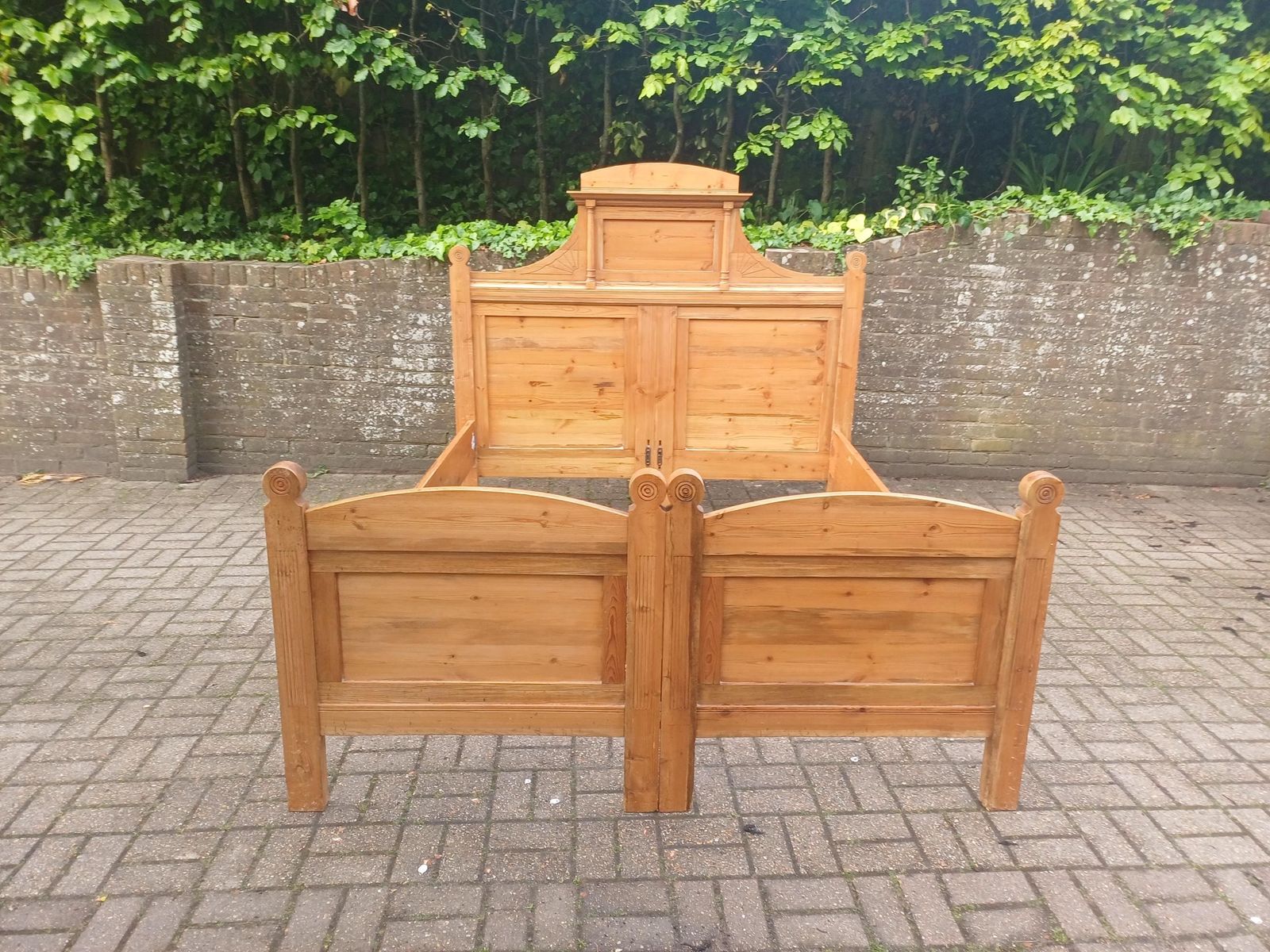 Antique French 5 Ft Plus Bed Pine Frame Project Bedstead Double Stripped Wood Ornate Headboard Diy Restoration Project photo buy