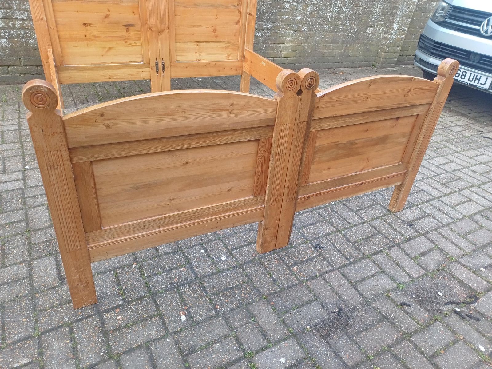 Antique French 5 Ft Plus Bed Pine Frame Project Bedstead Double Stripped Wood Ornate Headboard Diy Restoration Project photo vintage