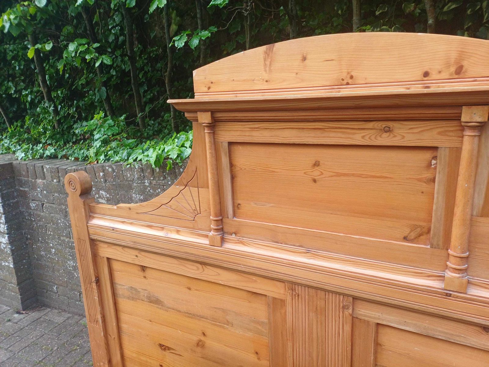 photo buy Antique French 5 Ft Plus Bed Pine Frame Project Bedstead Double Stripped Wood Ornate Headboard Diy Restoration Project