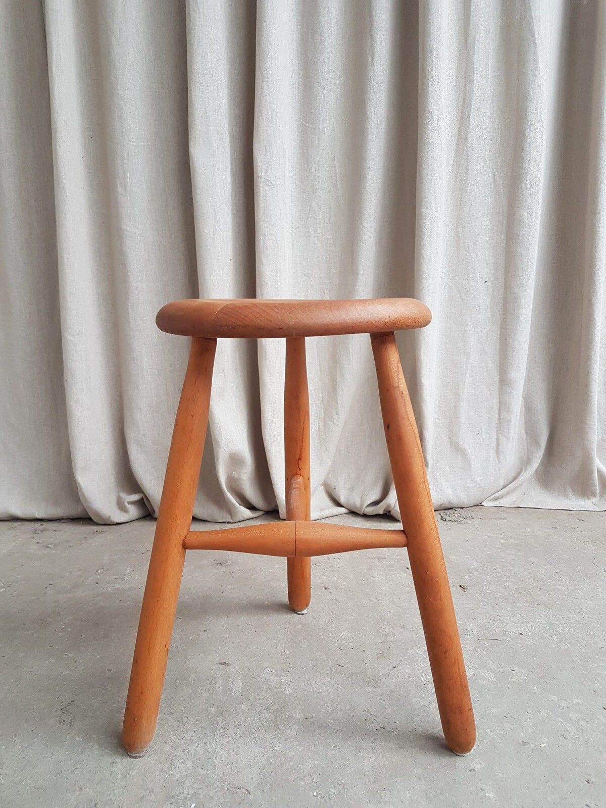 Vtg Mid Century Swedish Scandi Beech Tripod Stool Chair Danish Retro #415 photo furniture