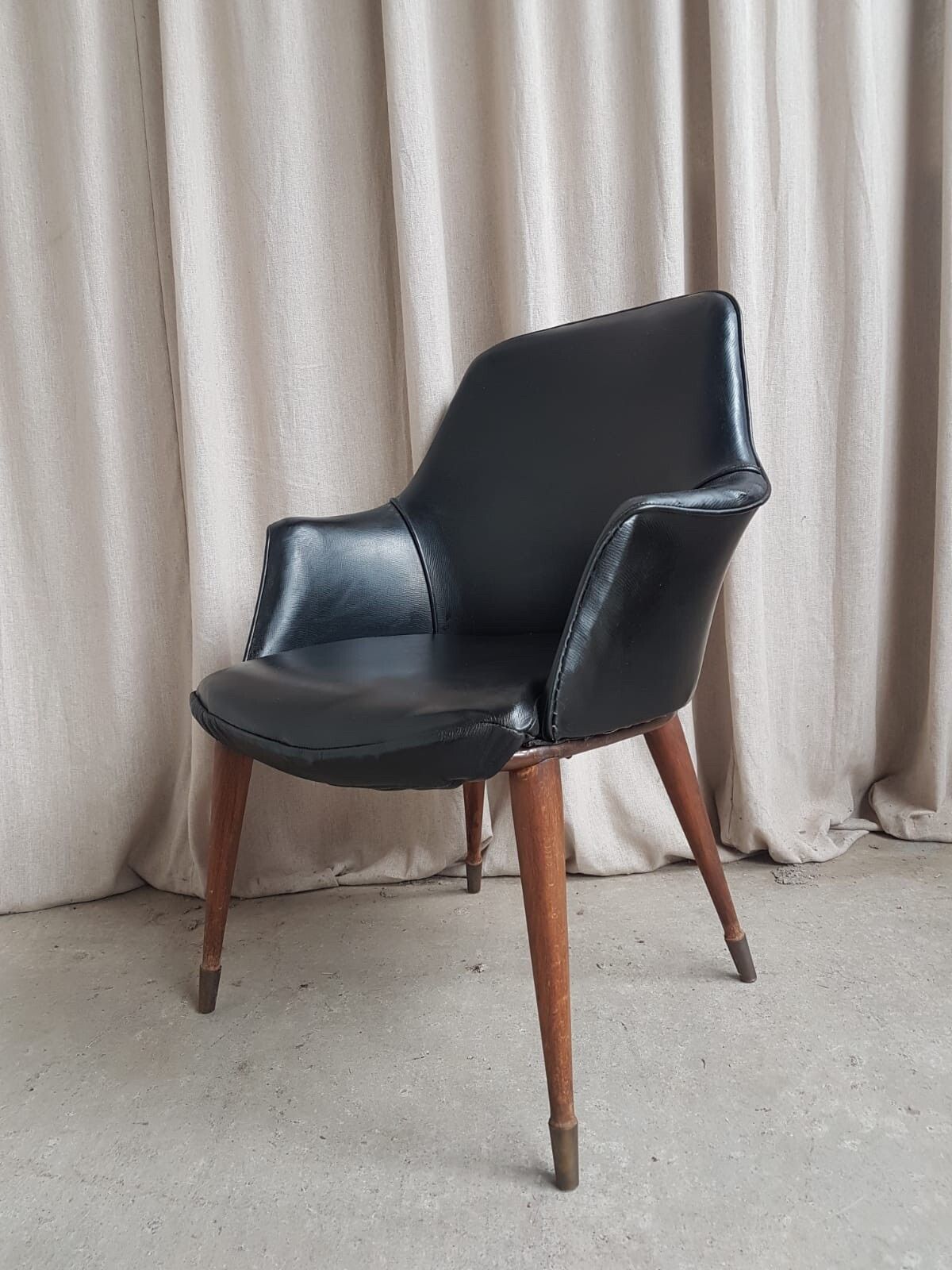 Vtg Mid Century Vinyl Leather Cocktail Chair Retro Danish Italian Design R536 photo buy