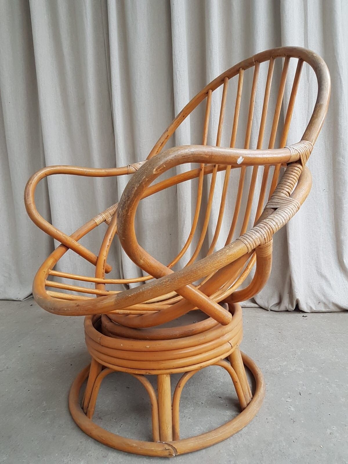 Furniture Vtg Mid Century Wicker Swivel Satellite Egg Chair Retro Italian Style R368 photo