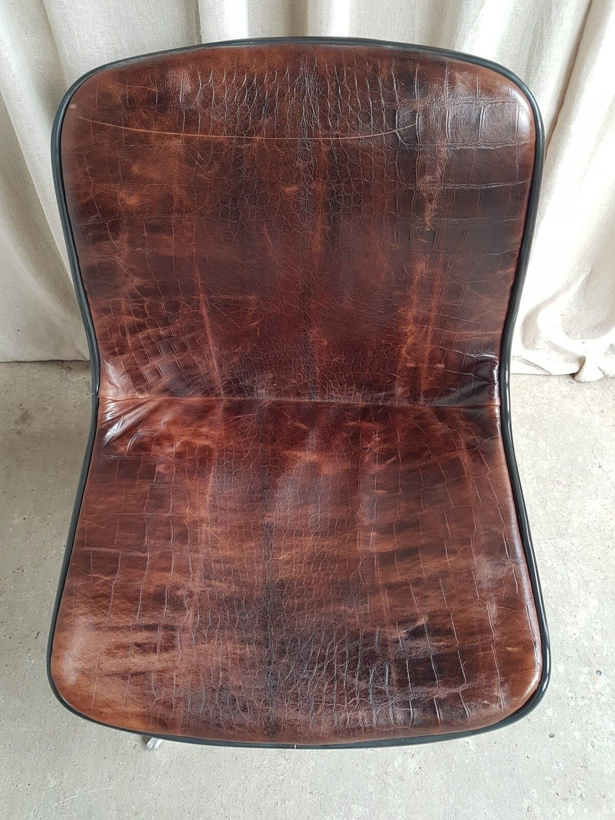 750.0 Vtg Mid Century Modernist Chrome Leather Swivel Chair By Charles Pollock #389 photo