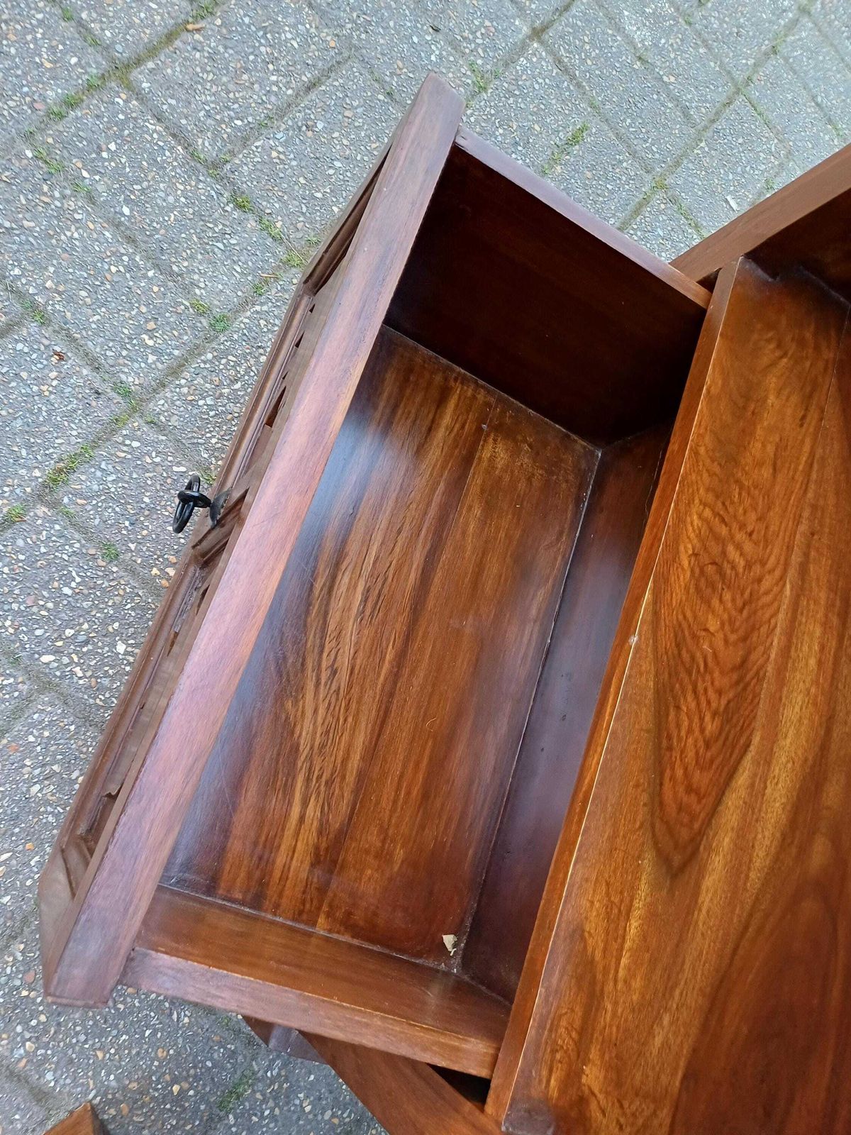 Pair Vintage Teak Elephant Cupboards Shelving Unit Drawer Cabinet Mid Century Storage Solid Wood Bedside Cabinets photo vinterior