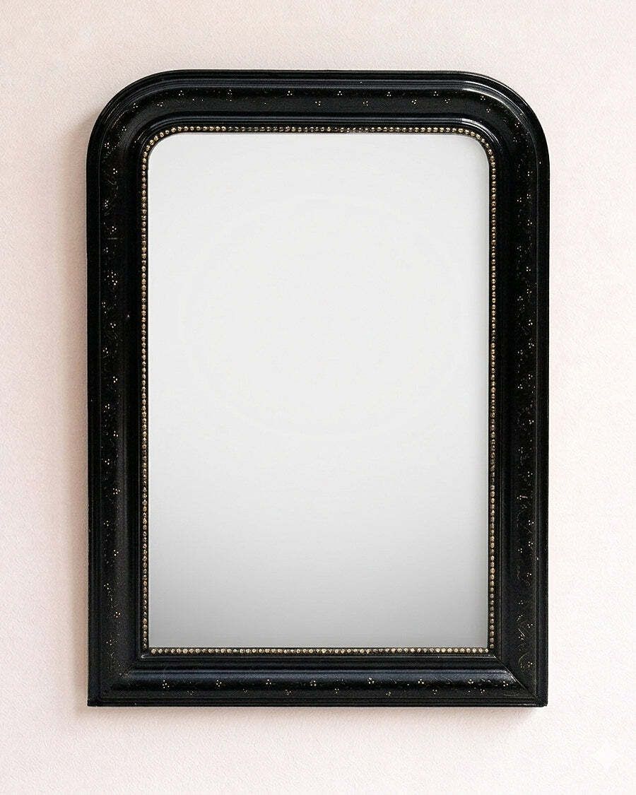 19th C Napoleon III Black Mirror With Hand Painted Floral Details photo for sale