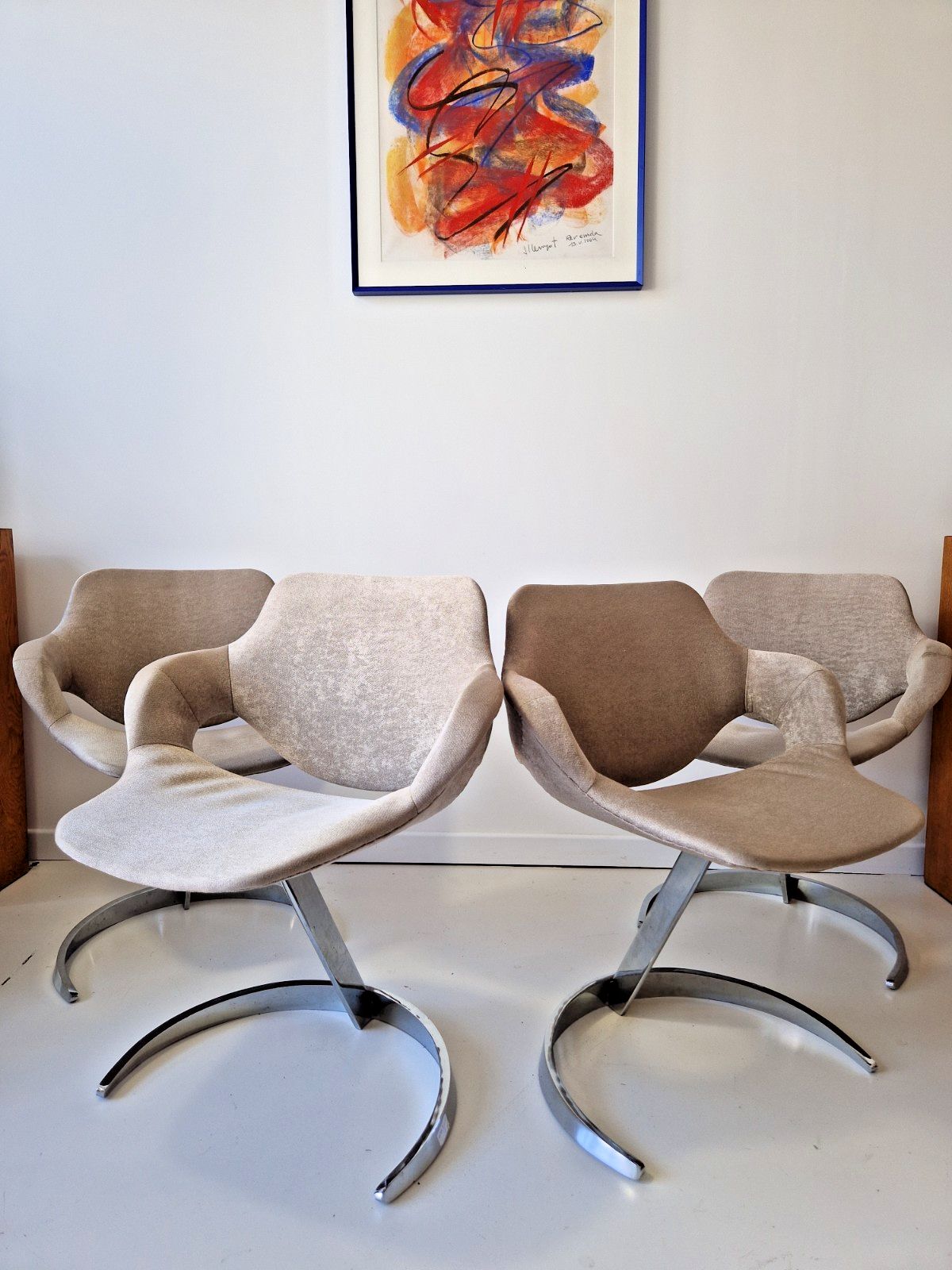 Set Of 4 Boris Tabacoff Sphinx Style Cantilever Dining Lounge Chairs 1970 photo vinterior
