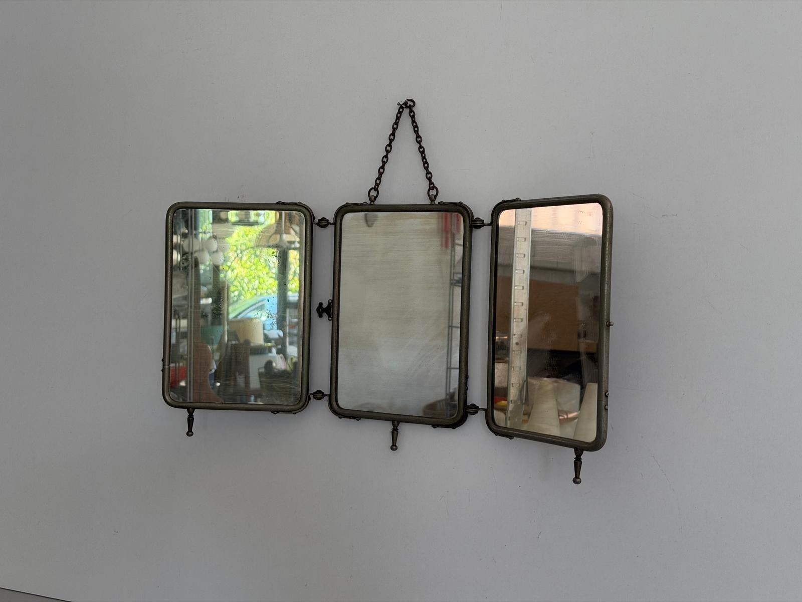 Art Deco 3 Cover Glass Nickel Plated Table Or Wall Vanity Mirror, 1940s, Italy