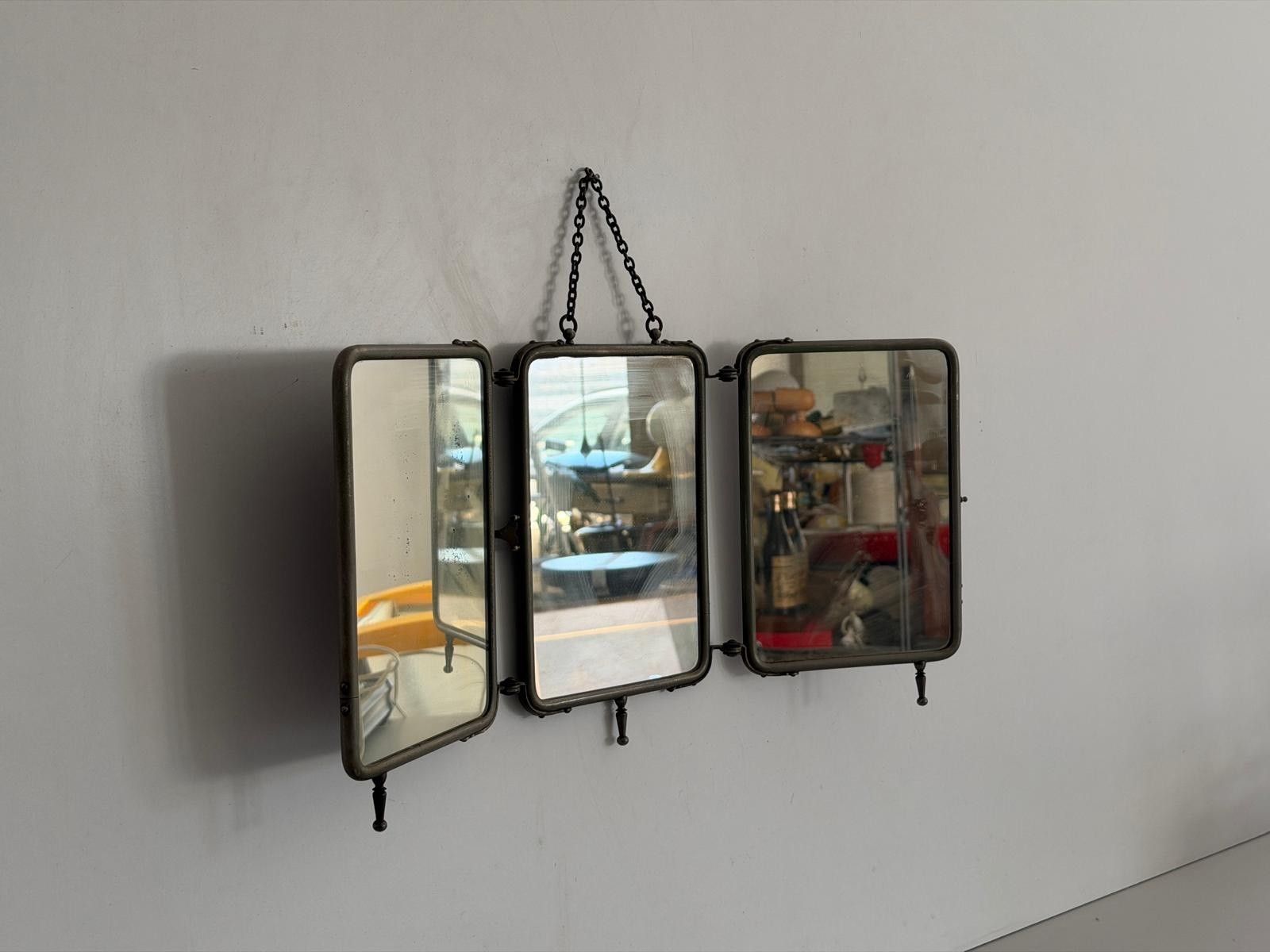 Art Deco 3 Cover Glass Nickel Plated Table Or Wall Vanity Mirror, 1940s, Italy photo furniture