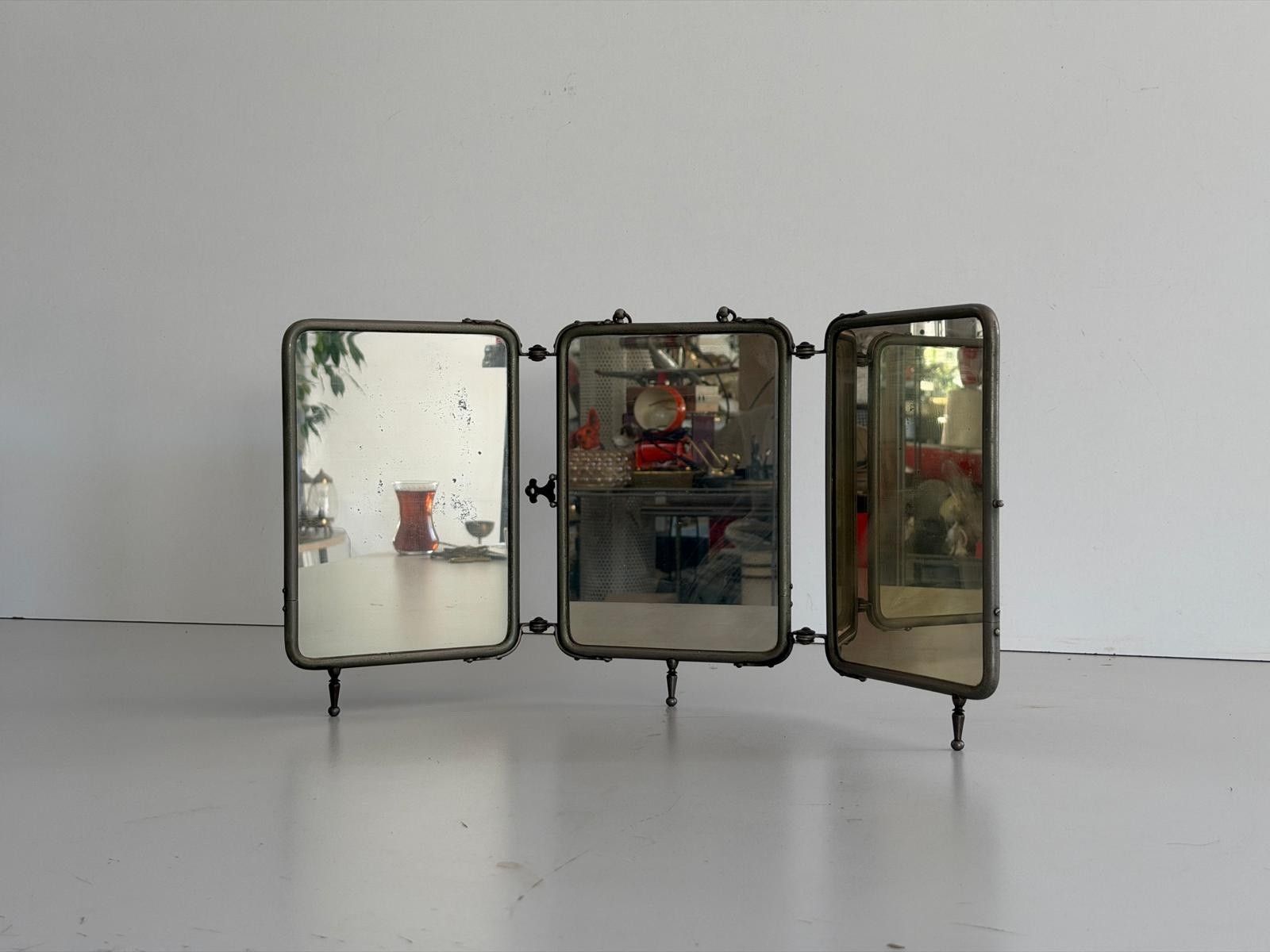 Art Deco 3 Cover Glass Nickel Plated Table Or Wall Vanity Mirror, 1940s, Italy photo buy