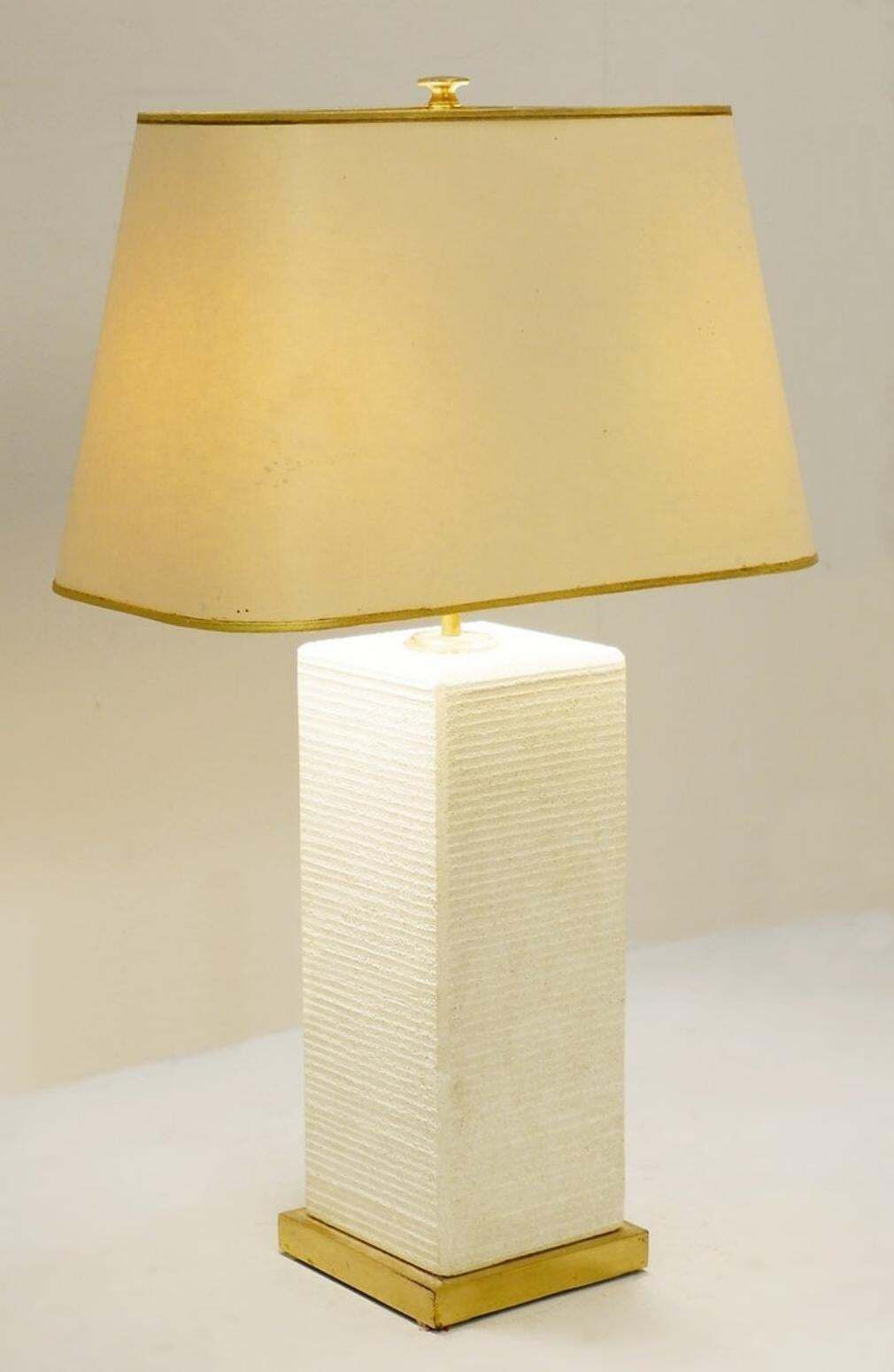 1970s Hollywood Regency Brass & Stone Table Lamp From France photo buy