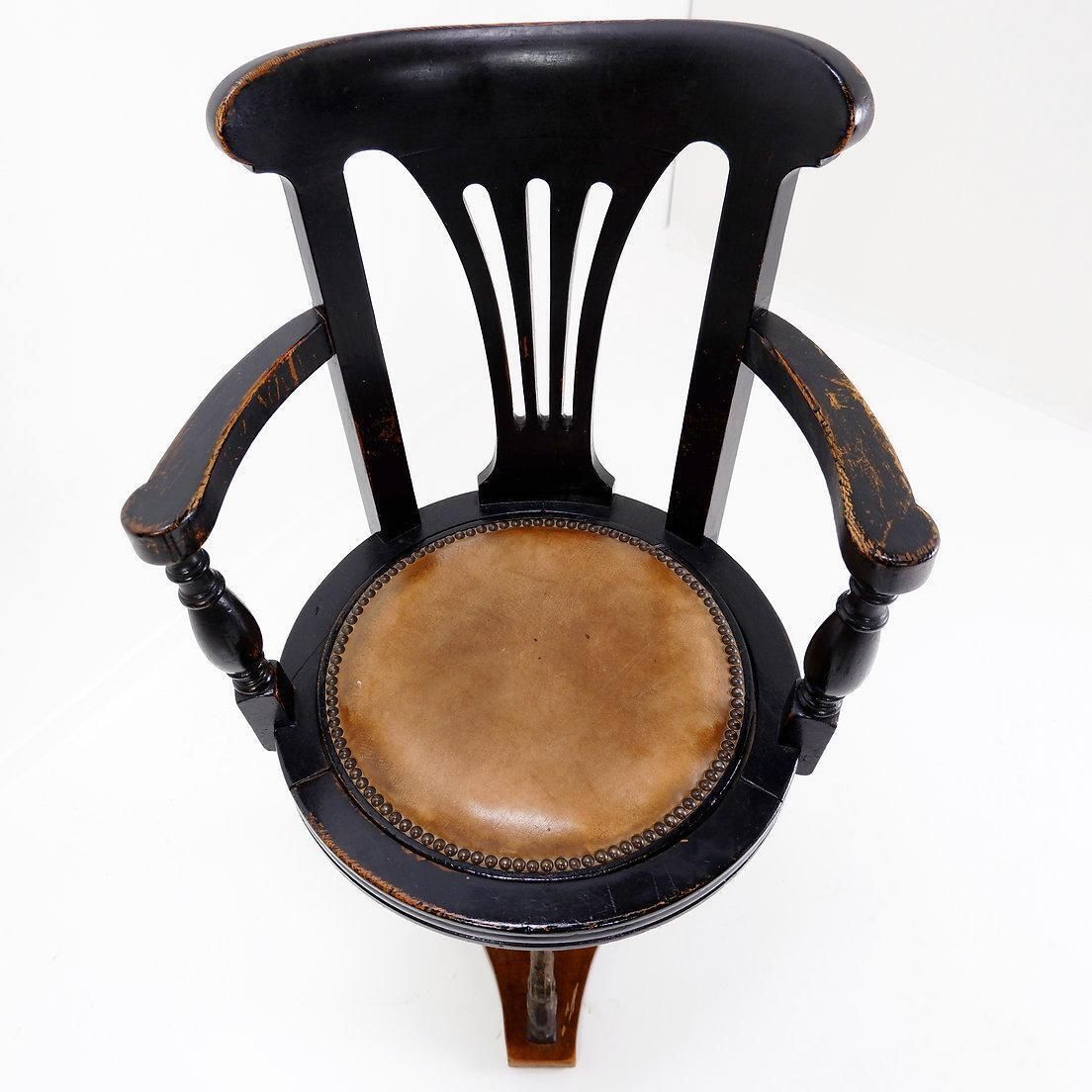 19th Century Black Stained Oak Liner Ship's Swivel Chair photo for sale