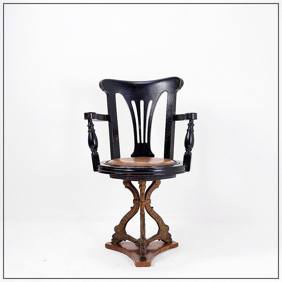19th Century Black Stained Oak Liner Ship's Swivel Chair photo 686.0