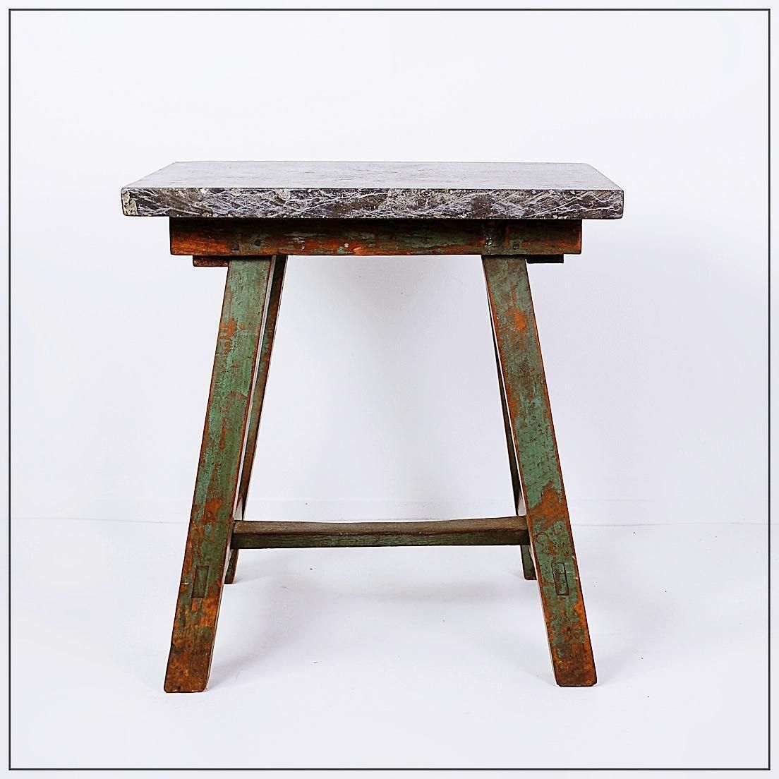 Industrial Console/Table Bluestone Top And Green Weathered Wood   20th photo Furniture