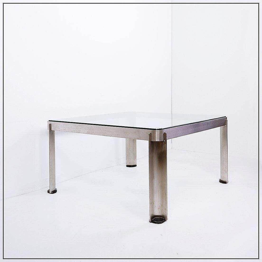 Steel And Thick Crystal Coffee Table T113 By Osvaldo Borsani For Tecno 1970s photo furniture