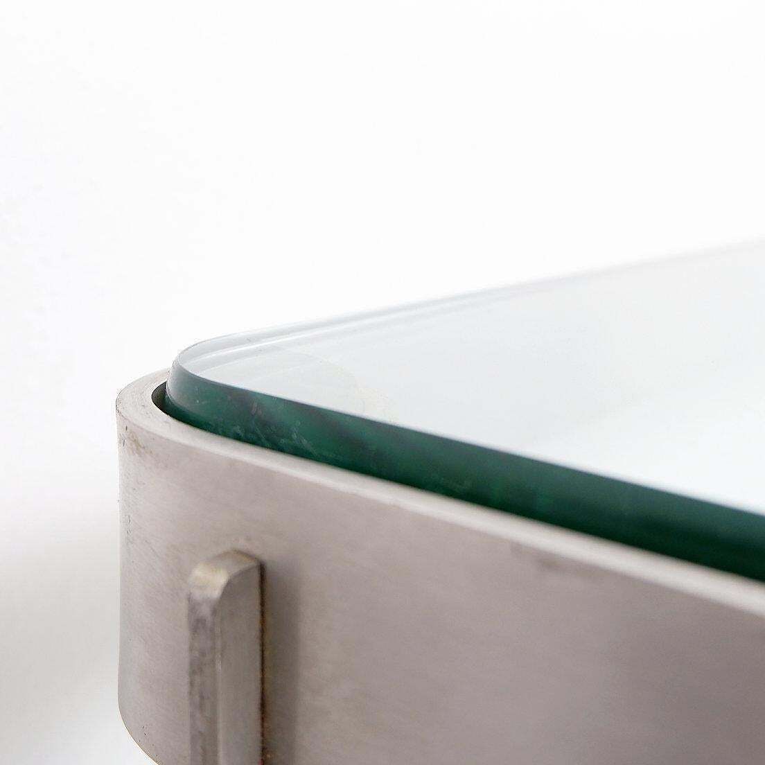 Steel And Thick Crystal Coffee Table T113 By Osvaldo Borsani For Tecno 1970s photo for sale
