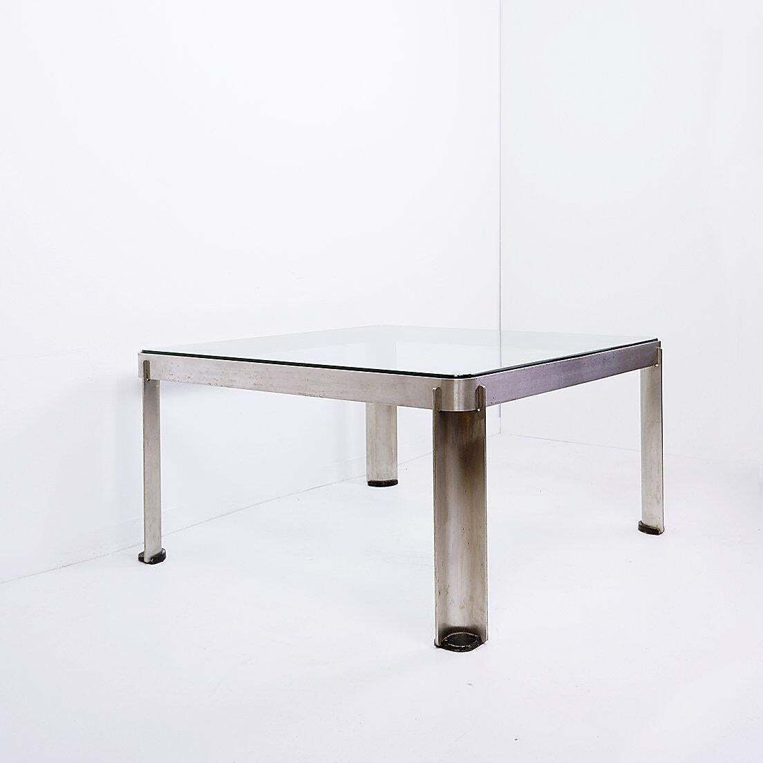 1106.0 Steel And Thick Crystal Coffee Table T113 By Osvaldo Borsani For Tecno 1970s photo
